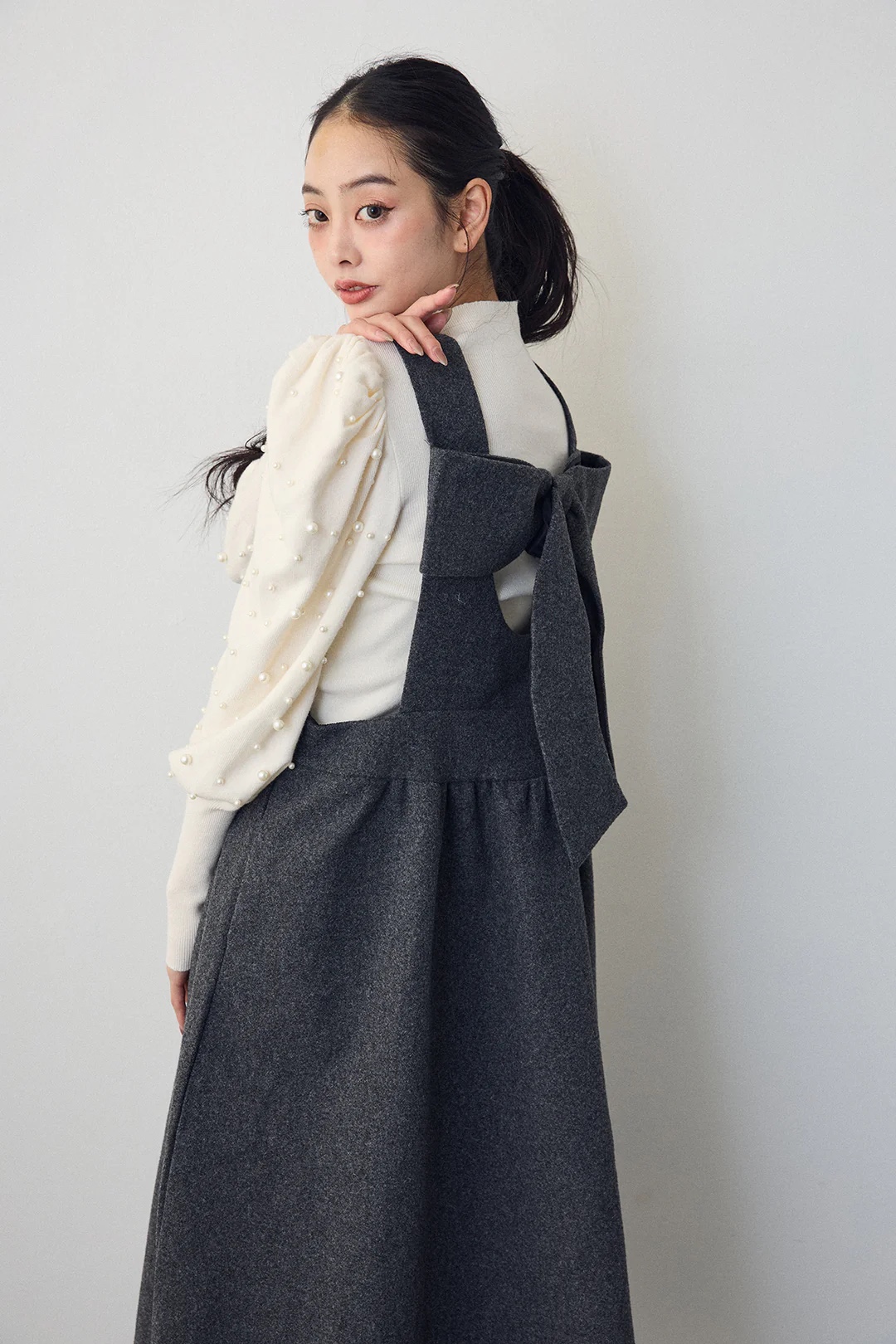 2Way前後蝴蝶結薄絨連身裙