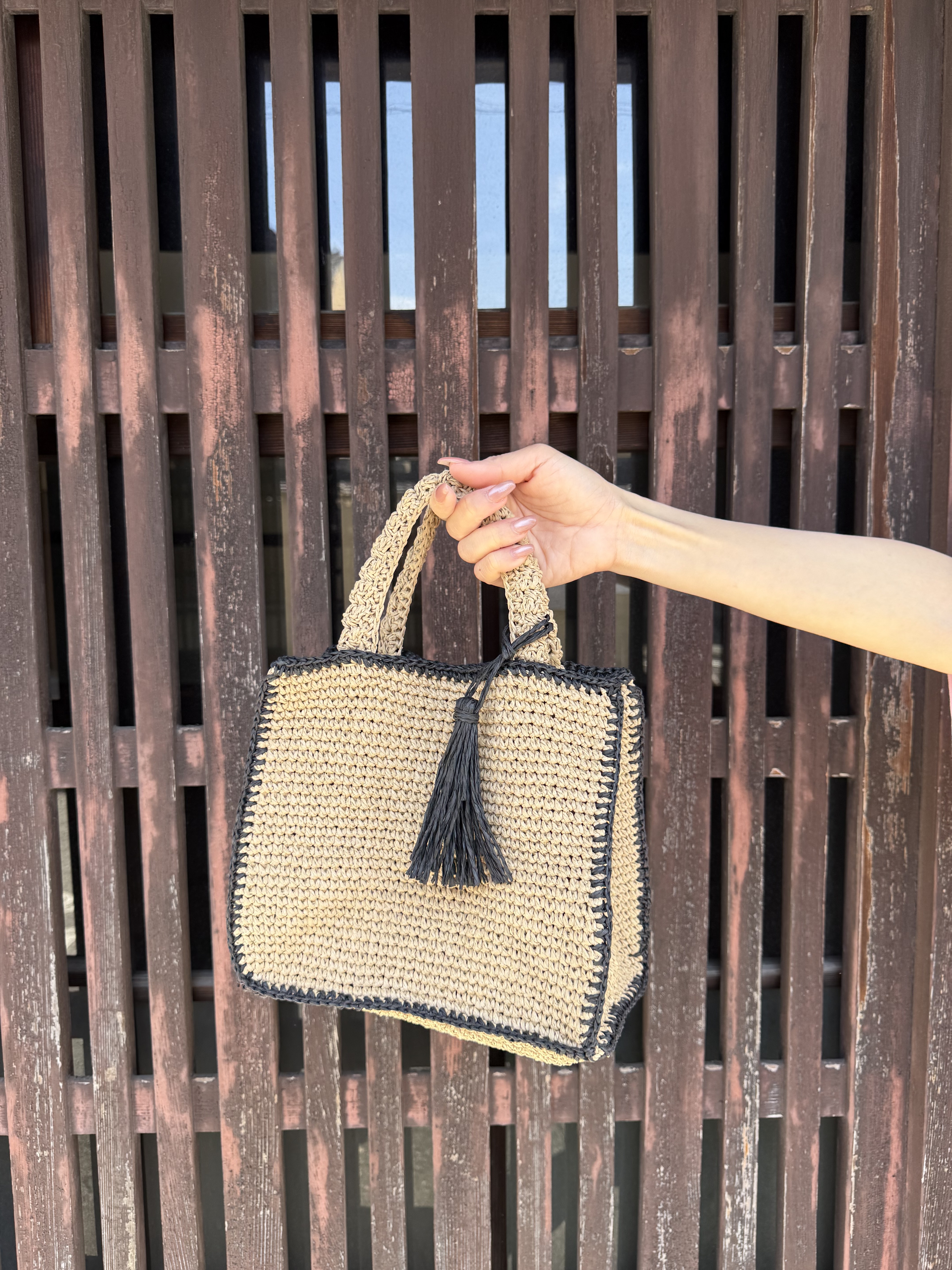 2色•流蘇掛飾草編手抽袋