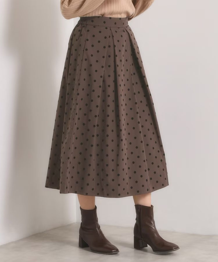 植絨波點A line半身裙
