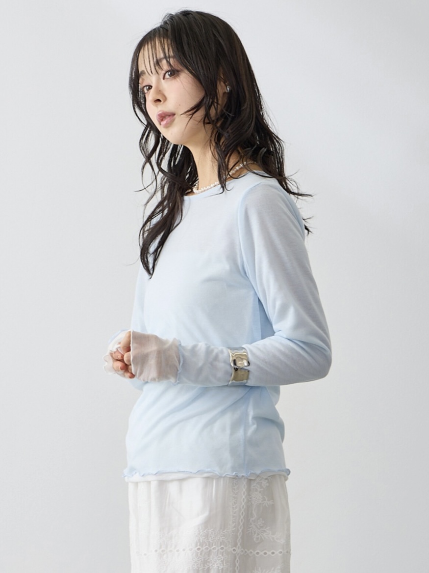 4色•假兩件拼色半透上衣