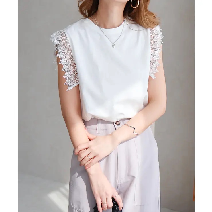 簡約lace袖拼Tee
