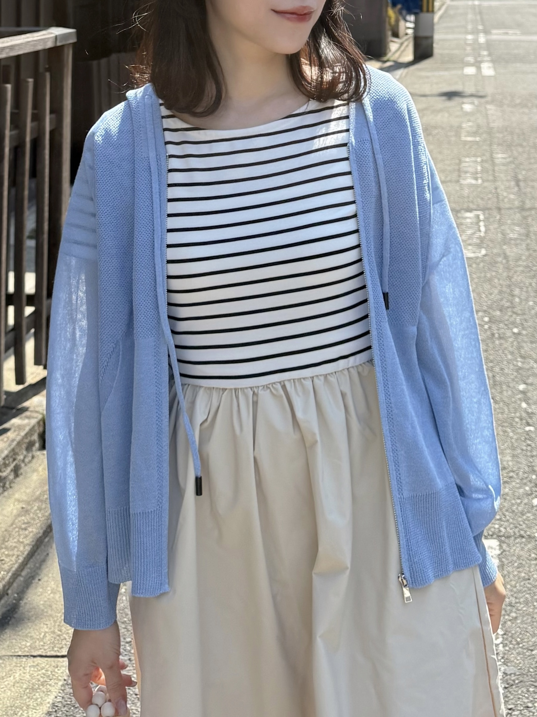 2色•連帽薄款拉鍊針織外套