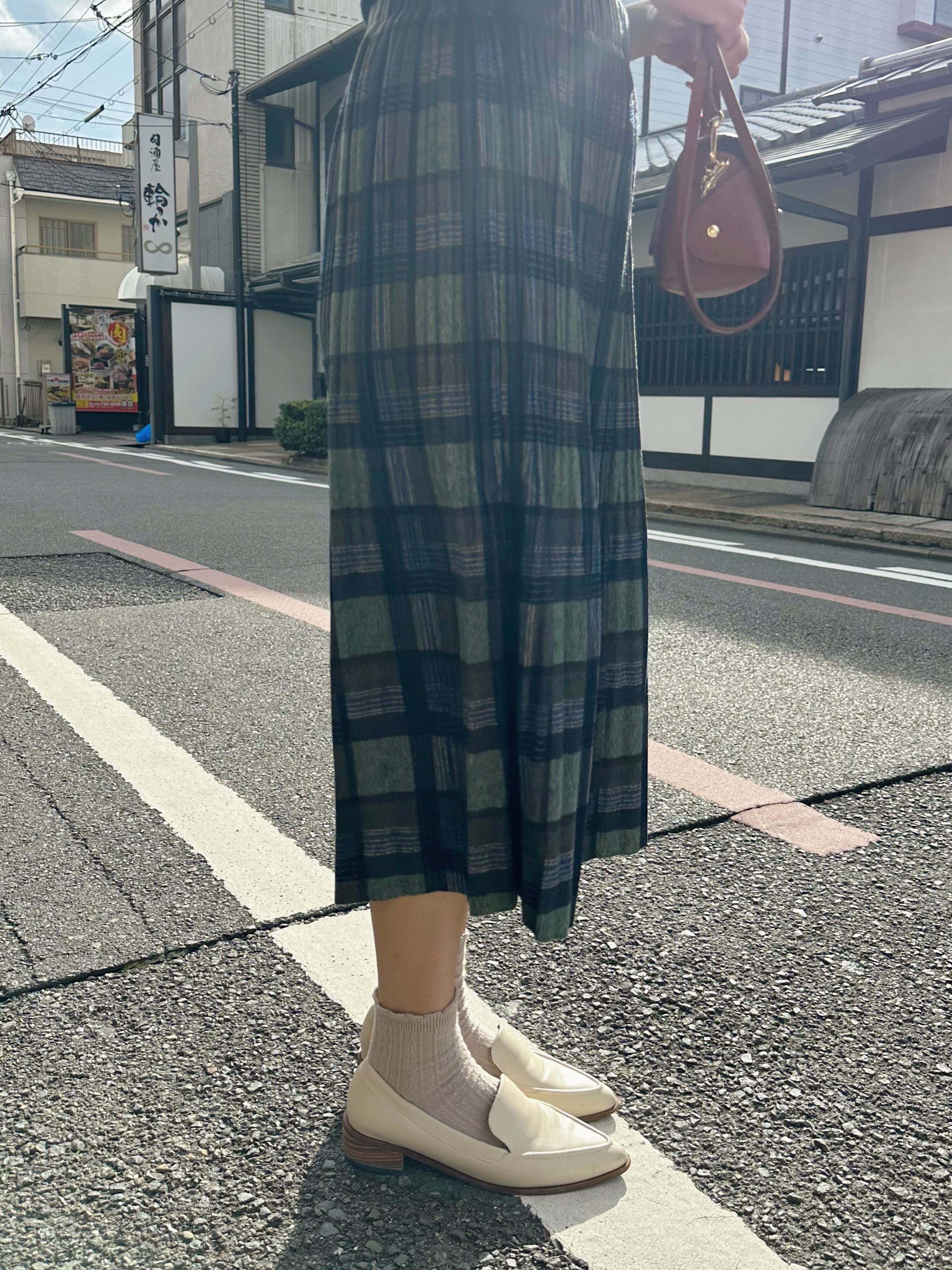 英倫風藍綠格紋薄絨長裙