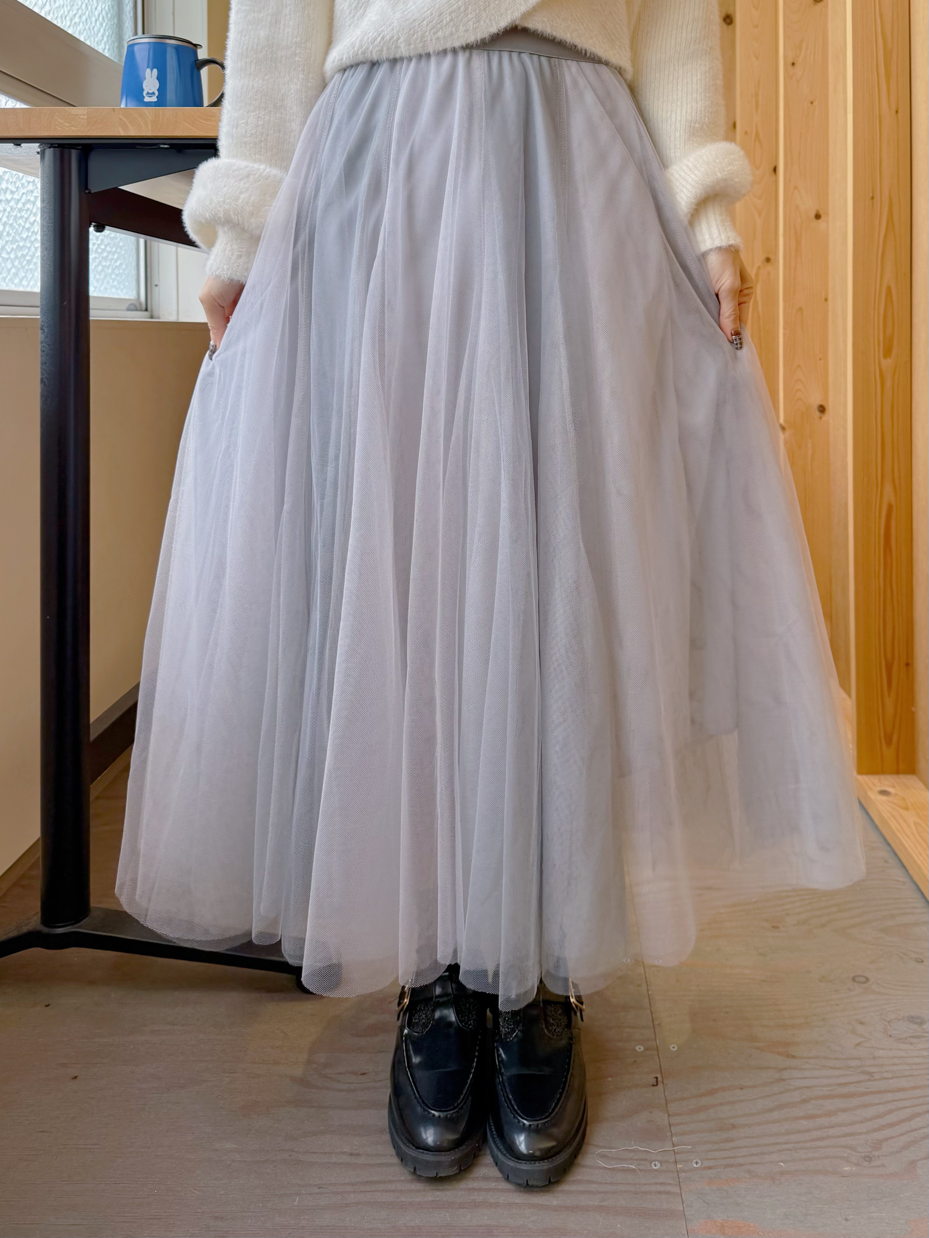 3色•深淺拼色紗紗A line半身裙