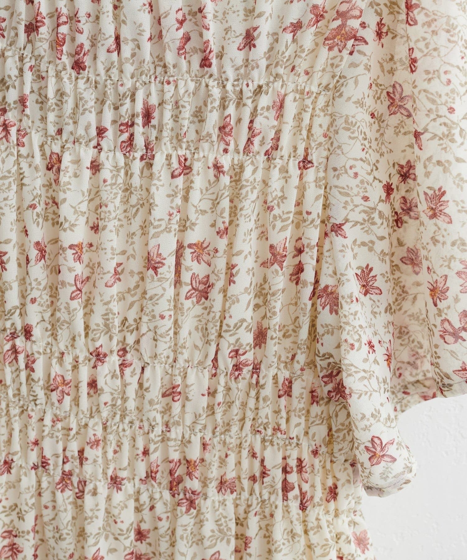 2Way前後傘袖碎花摺摺雪紡連身裙