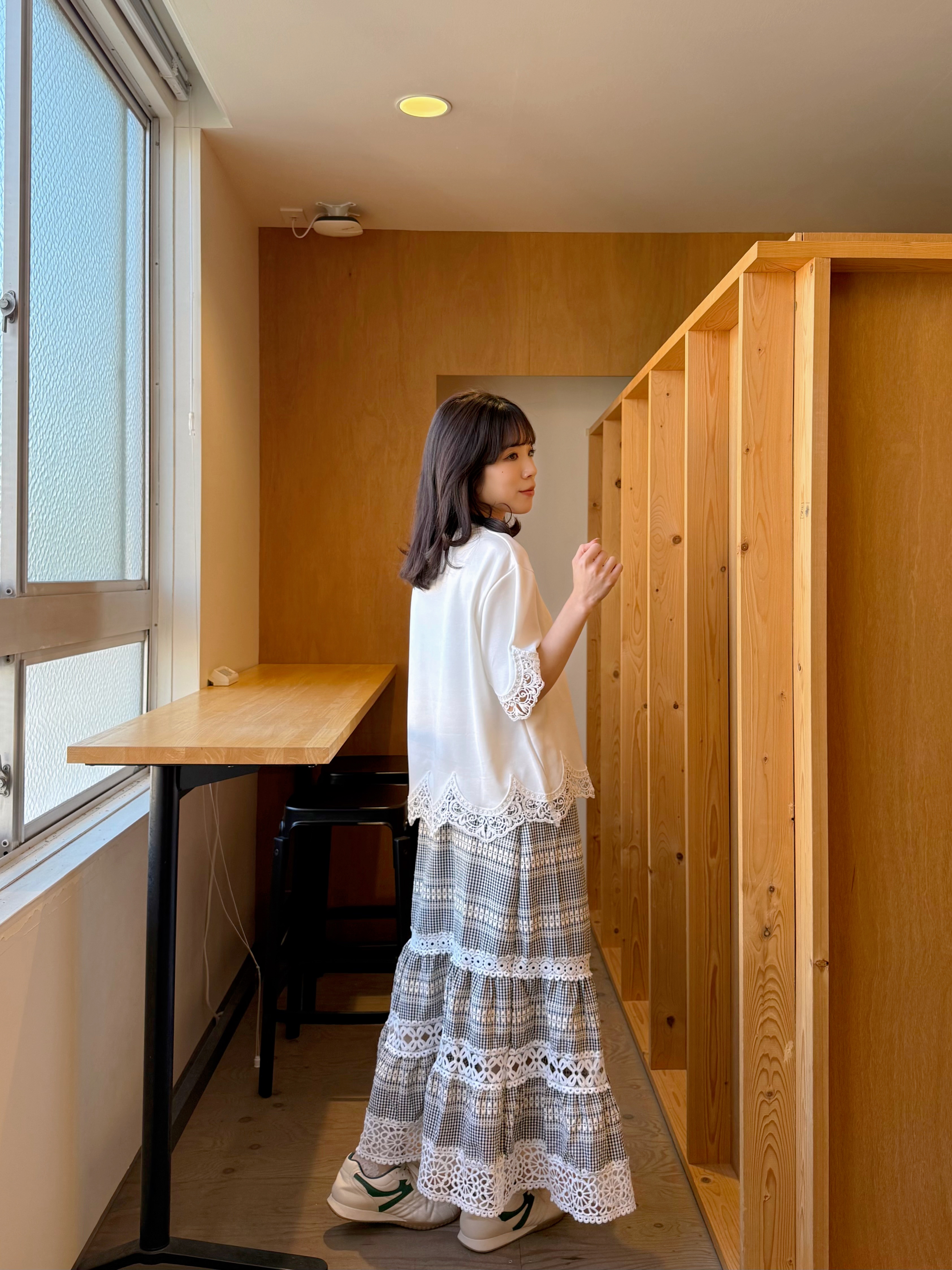 蕾絲拼接雪紡半身裙