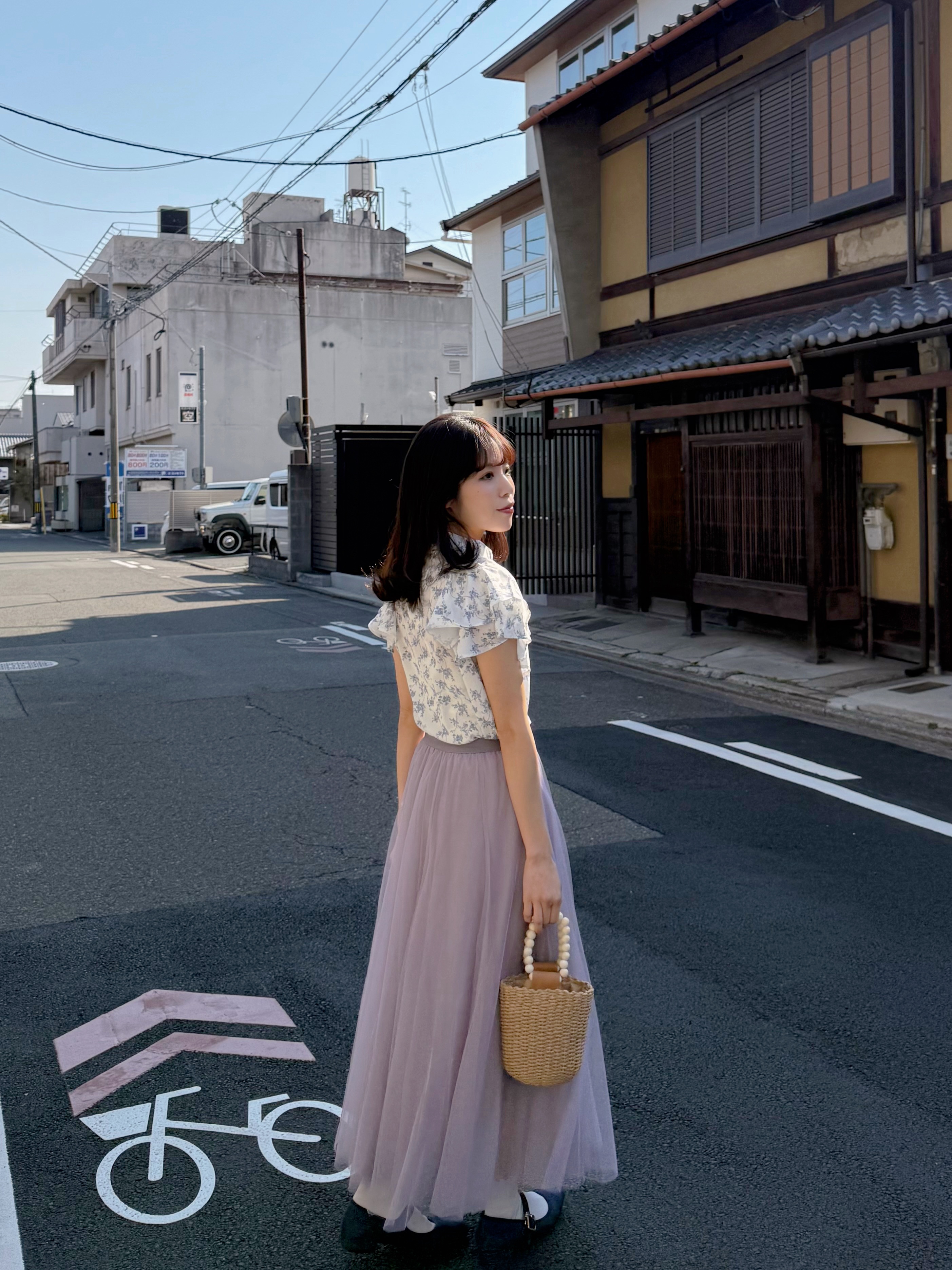 薰衣草紫色紗紗長款半身裙