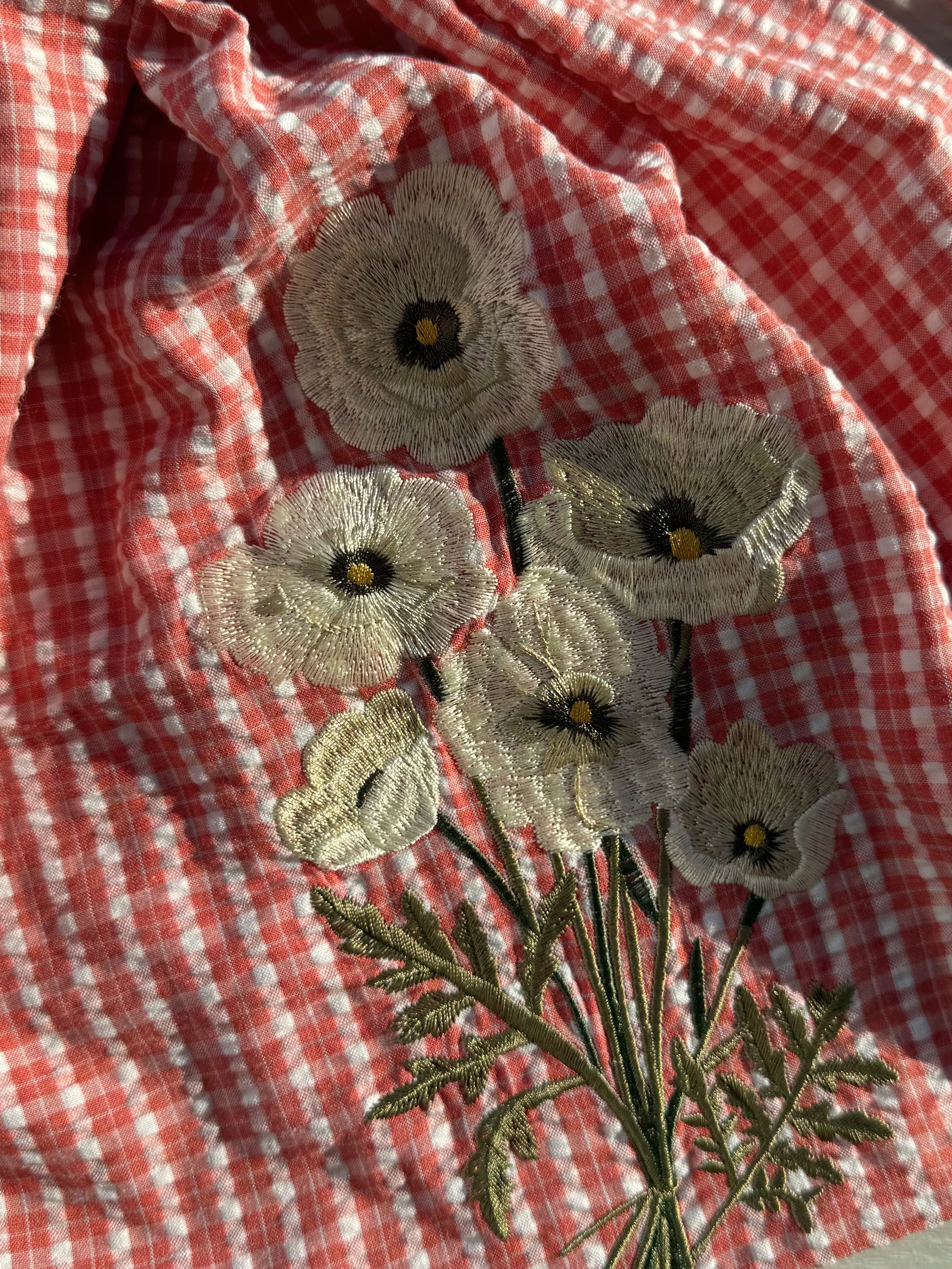 3色•格紋花朵刺繡束口手挽袋