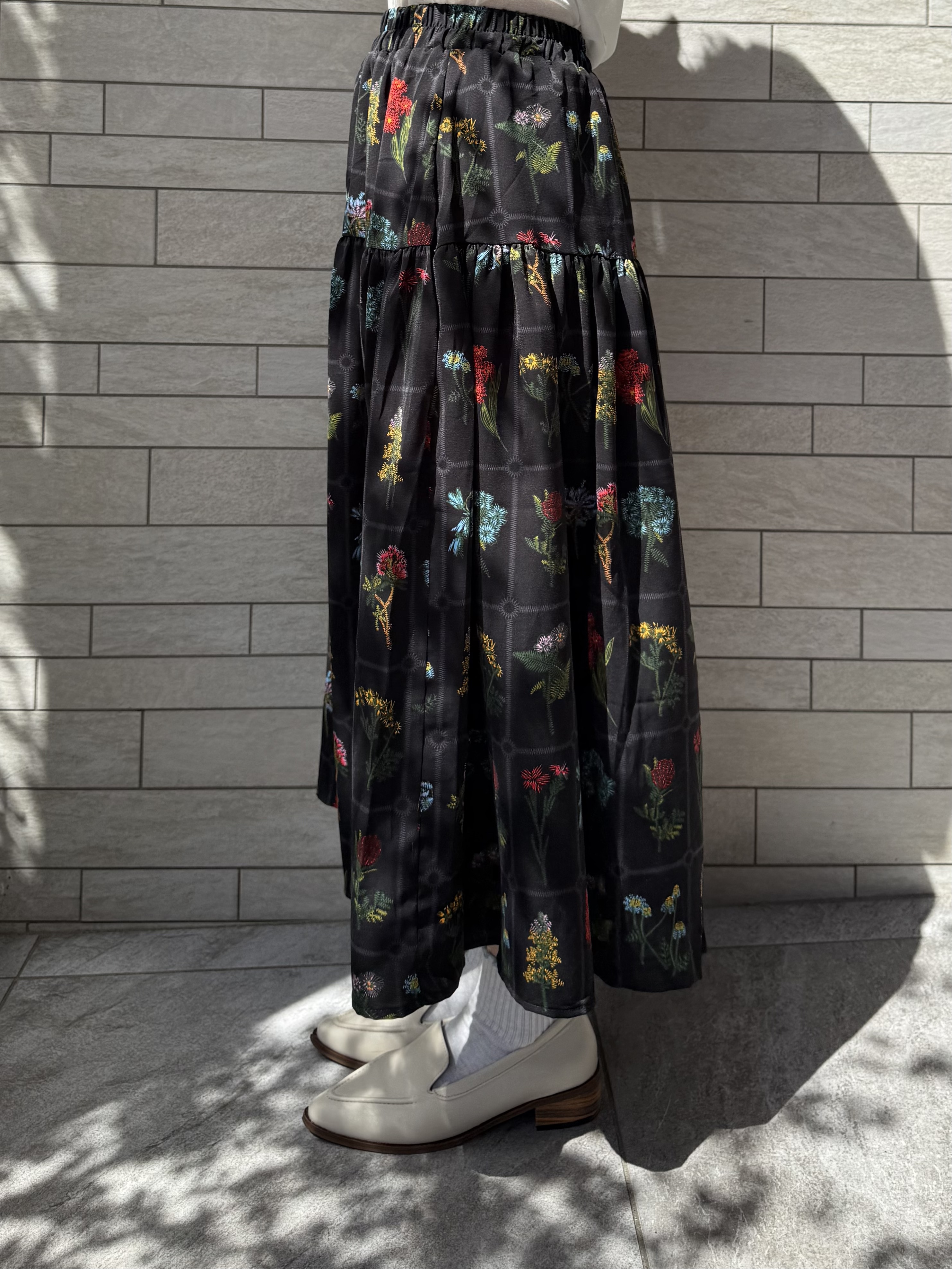 花花圖案雪紡A line半身裙