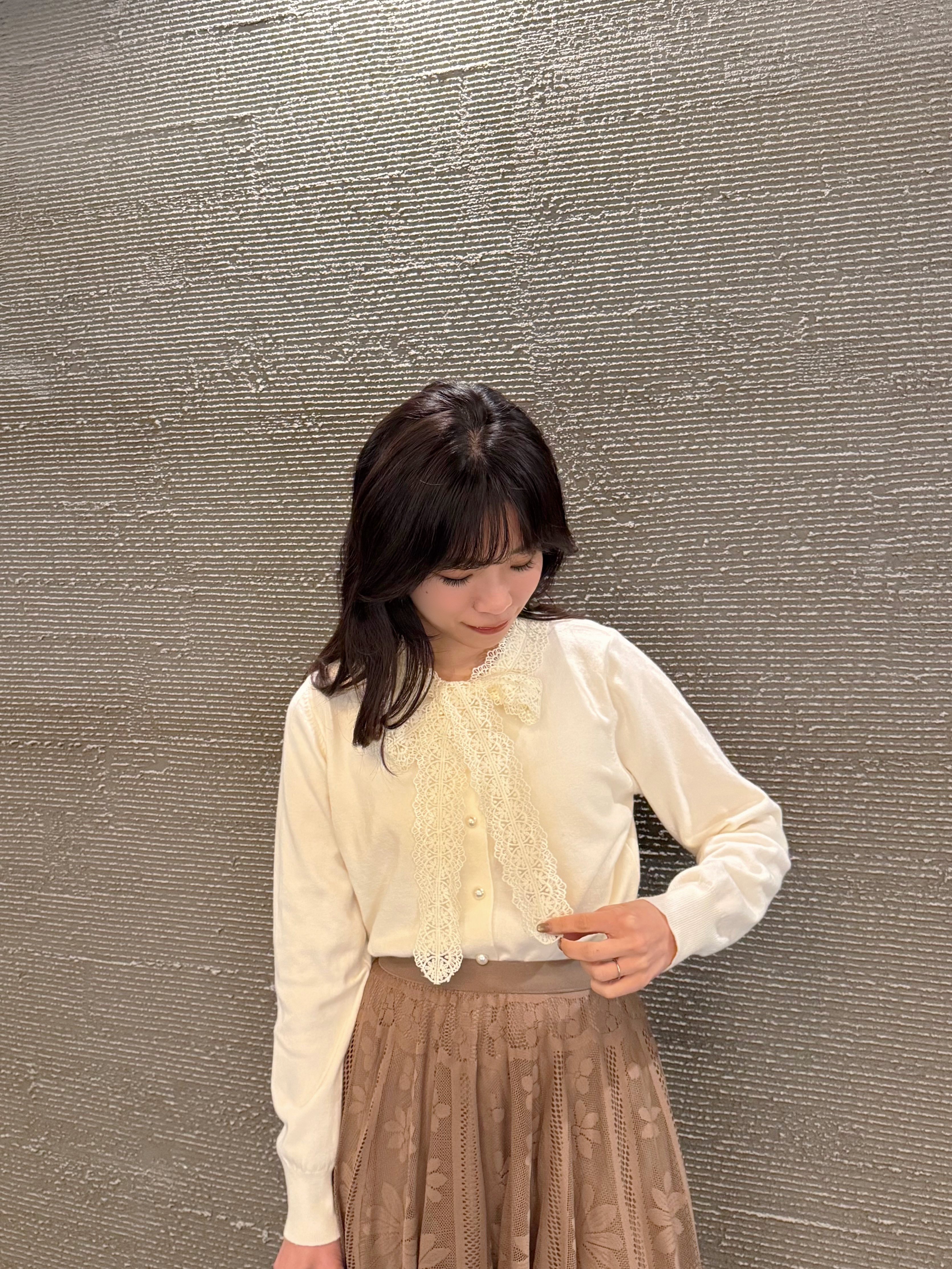 蕾絲蝴蝶結領帶針織外套