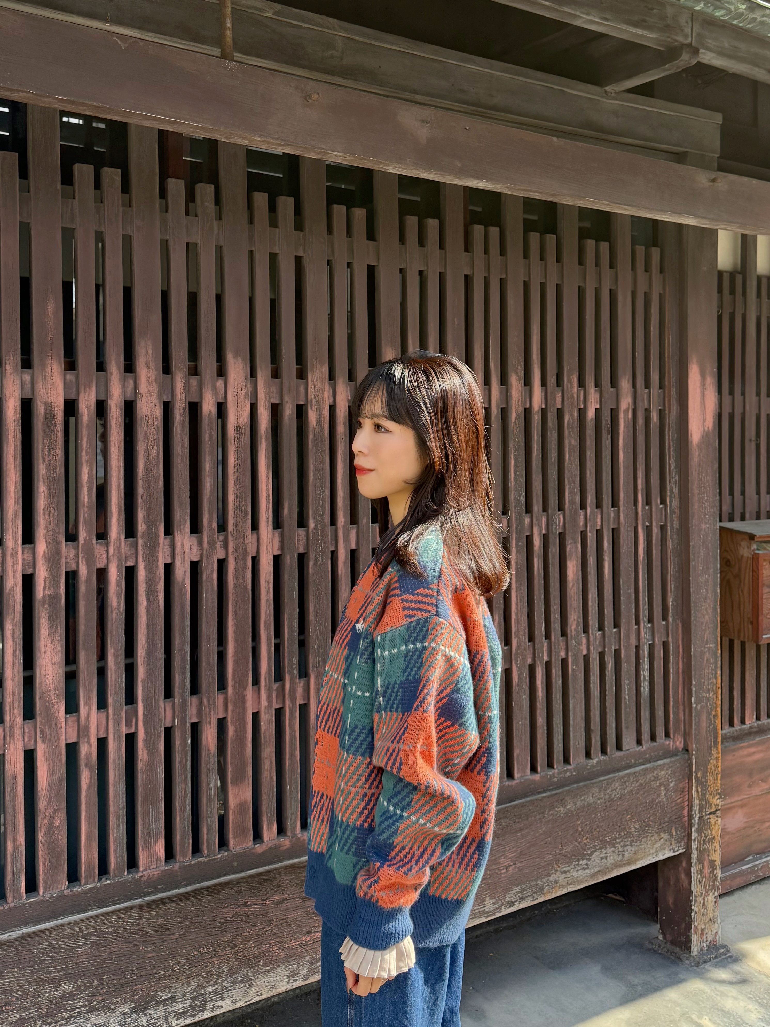 4色•Polo拼色大格紋針織外套