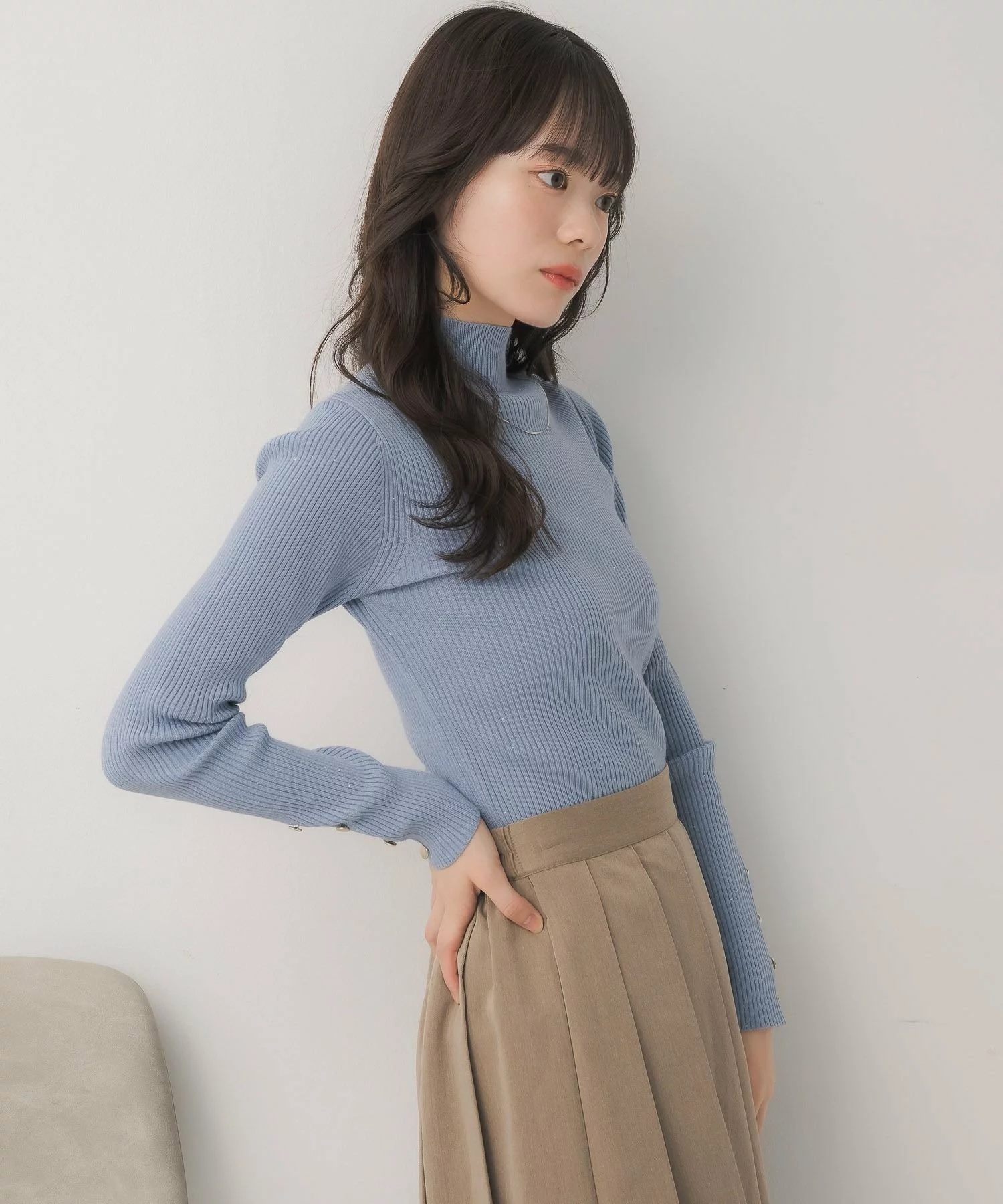 閃閃/ 淨色啞色扣閃閃企領針織