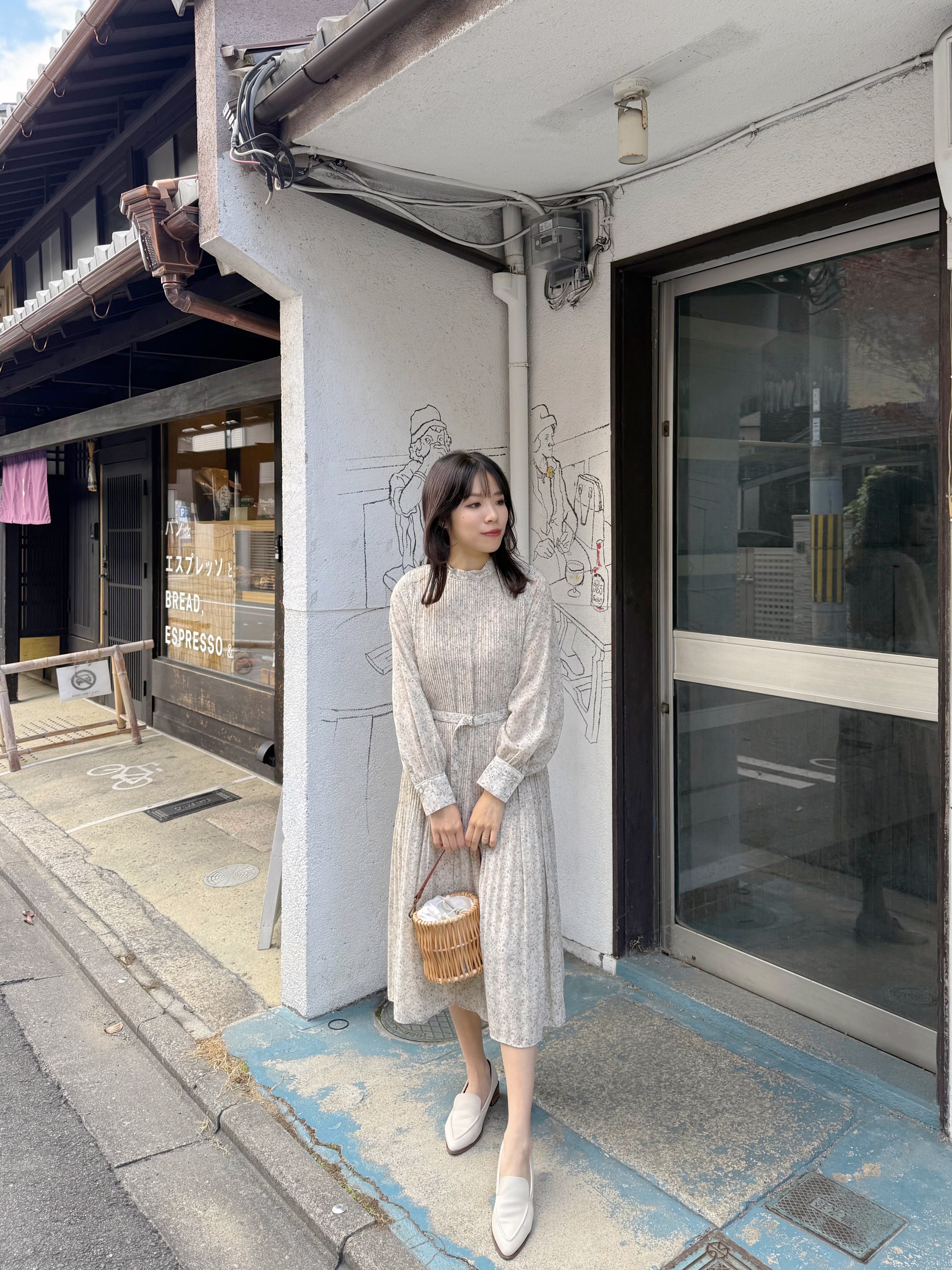 3色•百褶腰帶雪紡連身裙