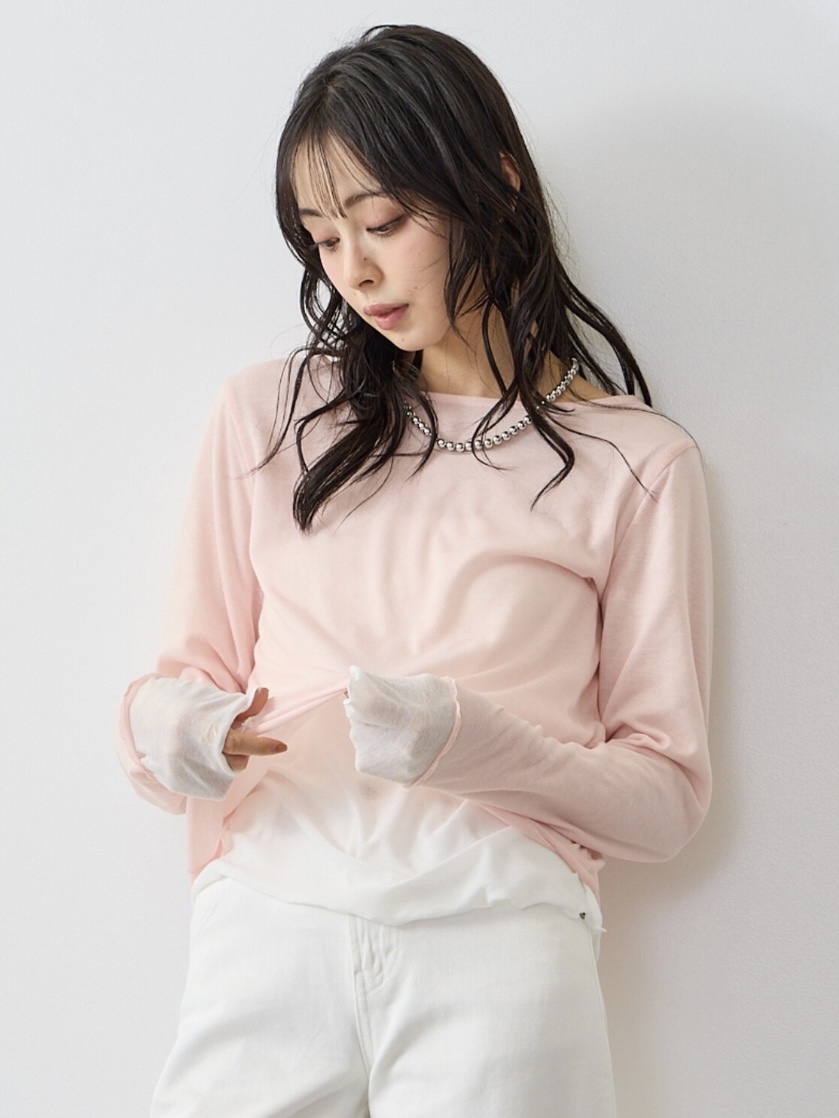 4色•假兩件拼色半透上衣