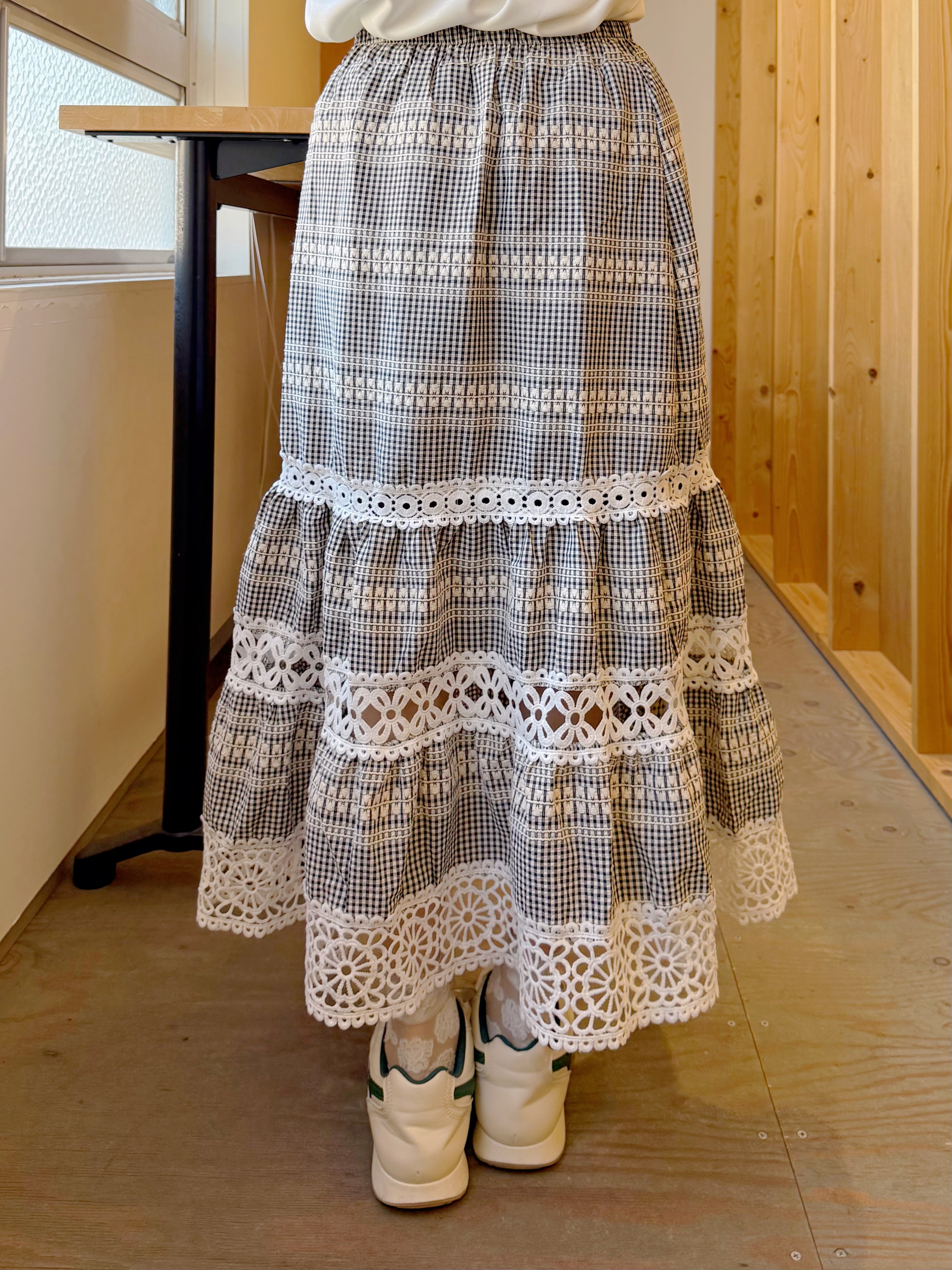 蕾絲拼接雪紡半身裙