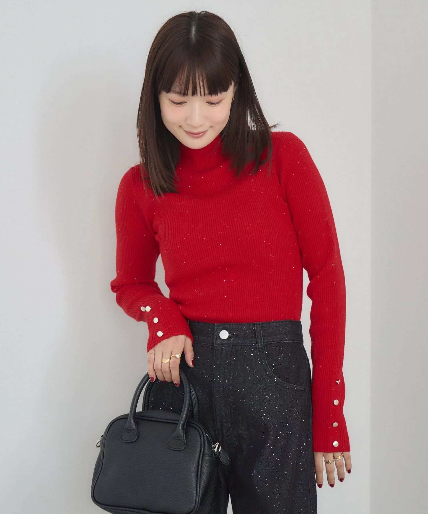 閃閃/ 淨色啞色扣閃閃企領針織