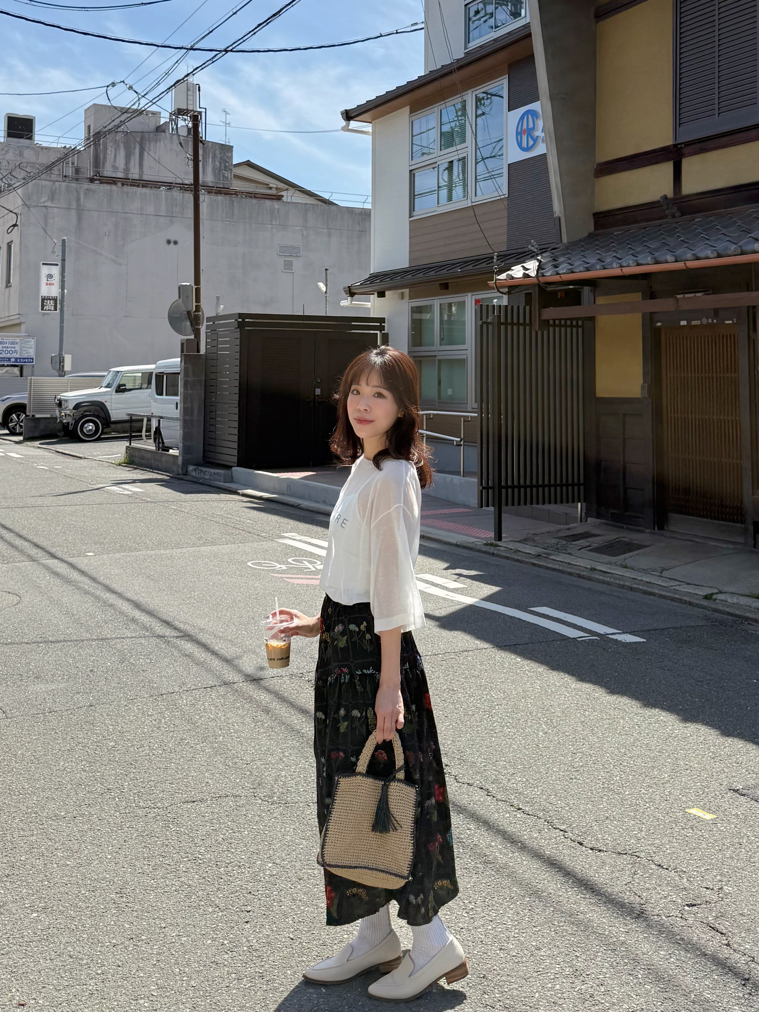 花花圖案雪紡A line半身裙