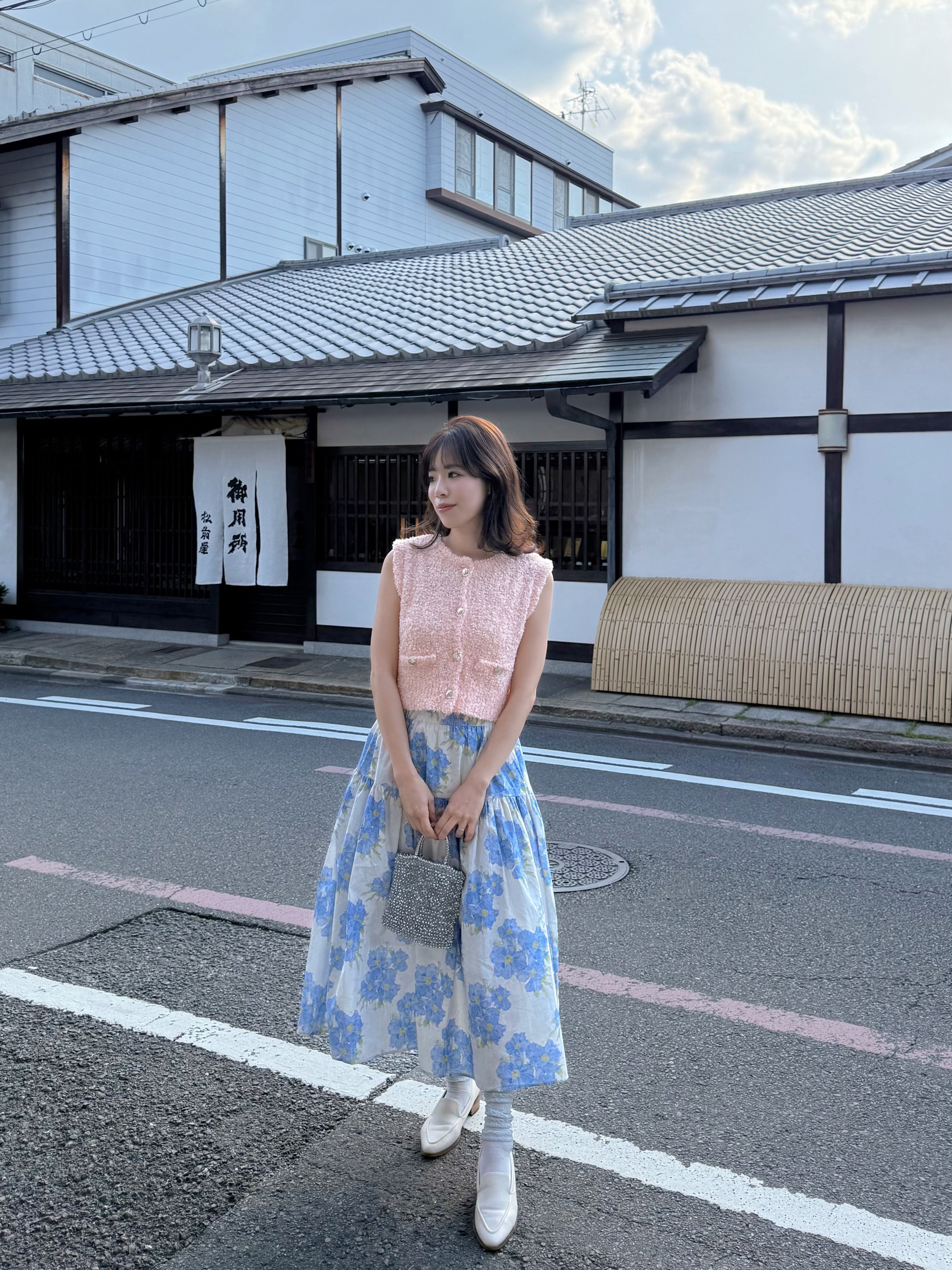 淡粉色銀扣Tweed背心