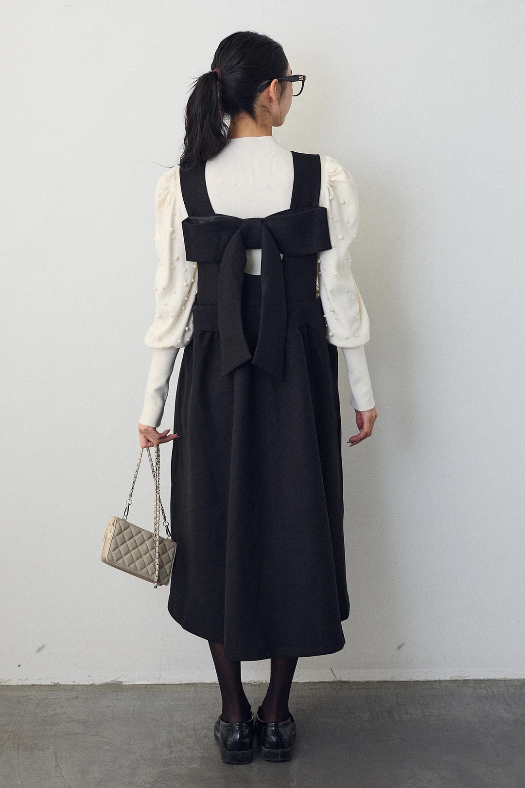 2Way前後蝴蝶結薄絨連身裙