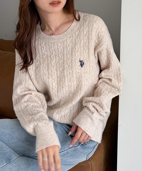 8色・M-LL・U.S. POLO ASSN. 刺繡麻花針織上衣
