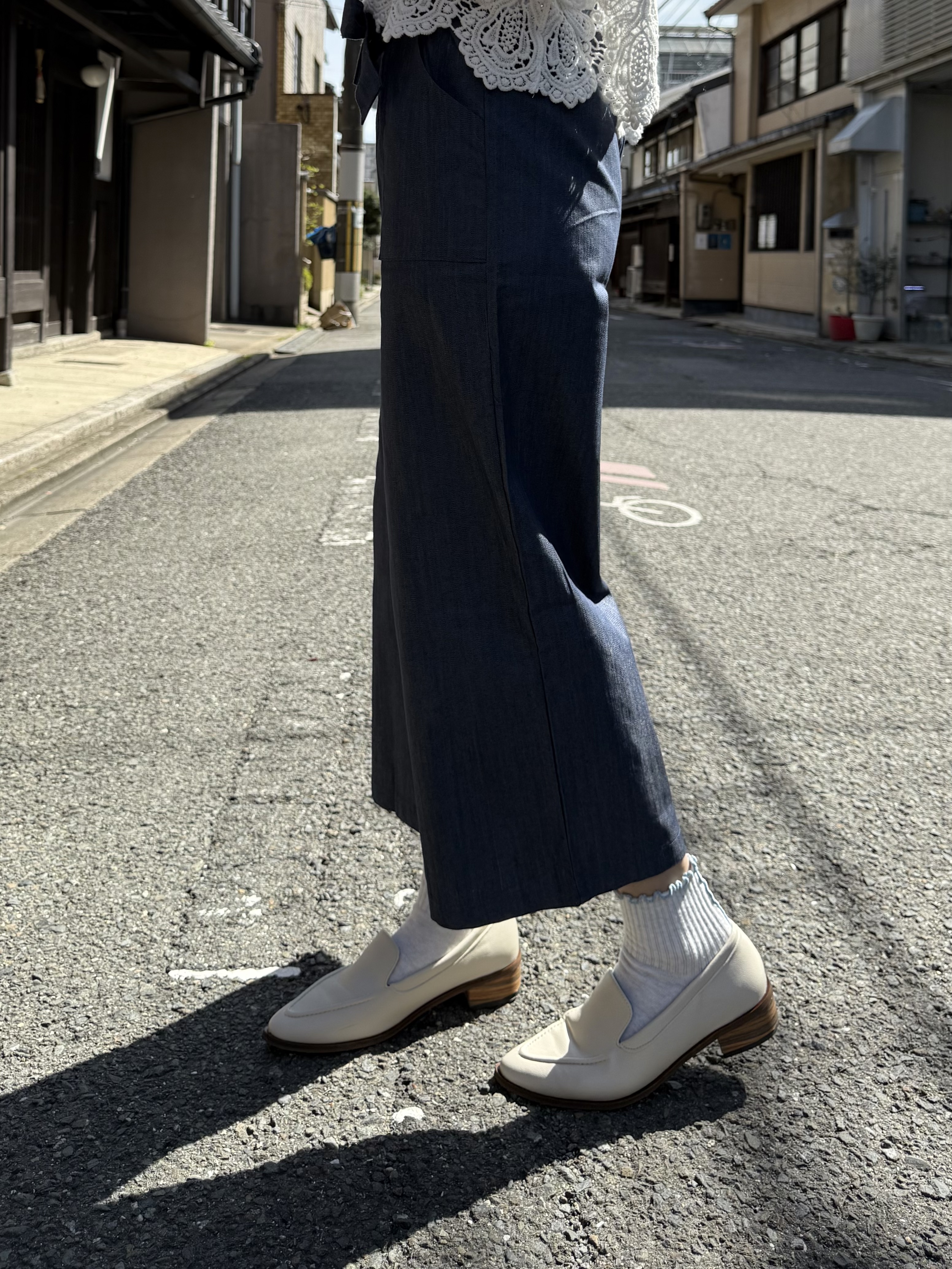 蝴蝶腰帶7分闊腳褲