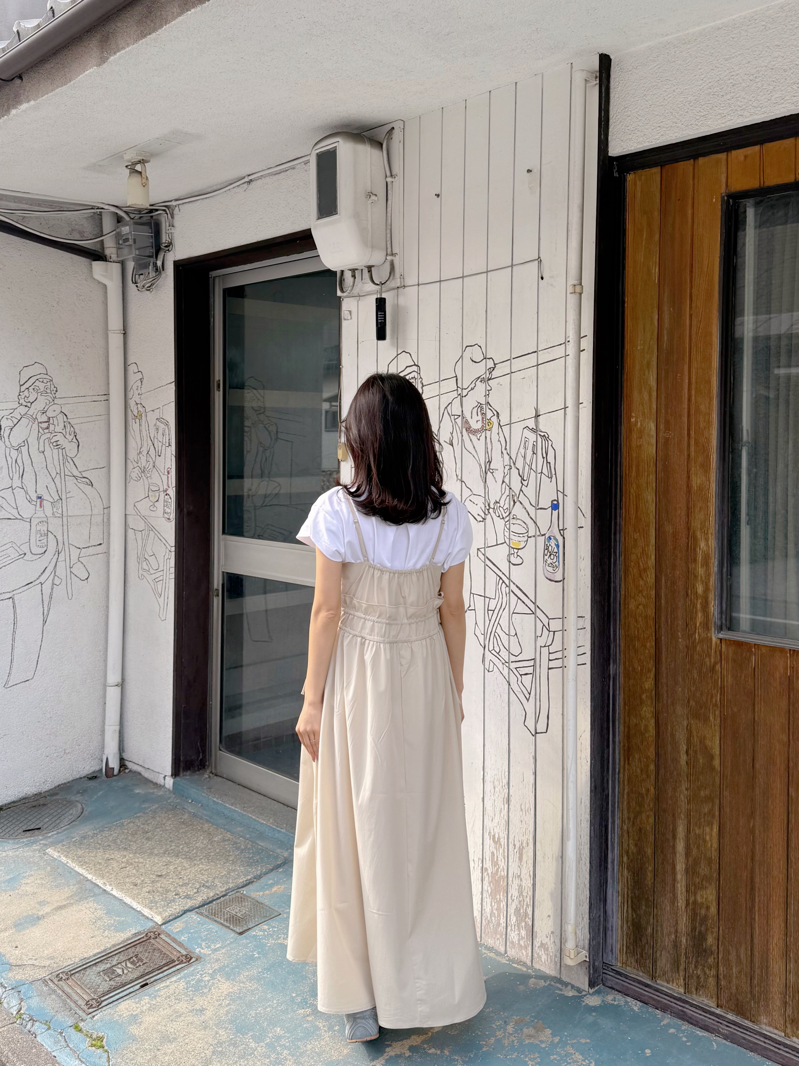 吊帶修腰A line雪紡連身裙