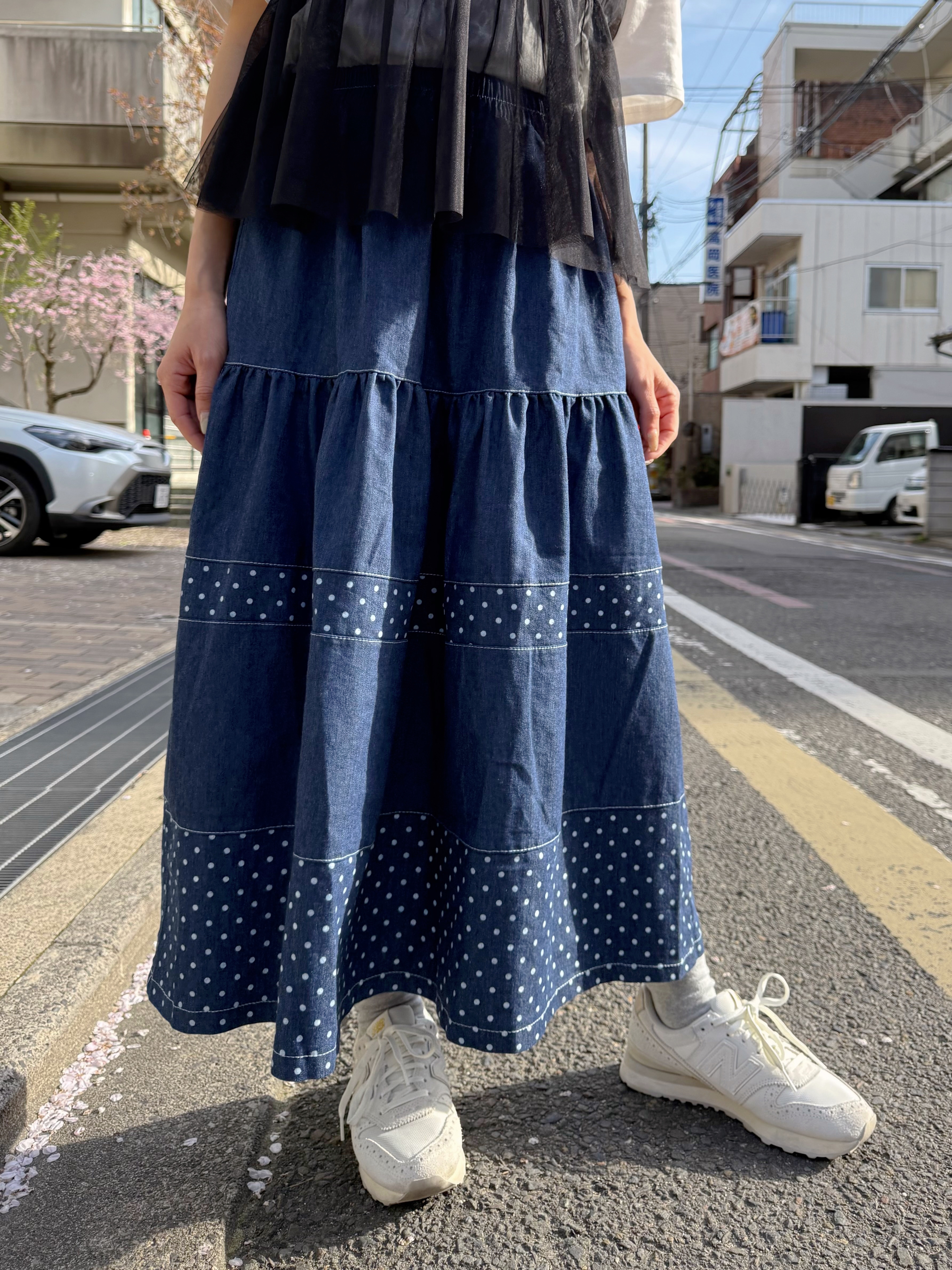 牛仔波點半身裙