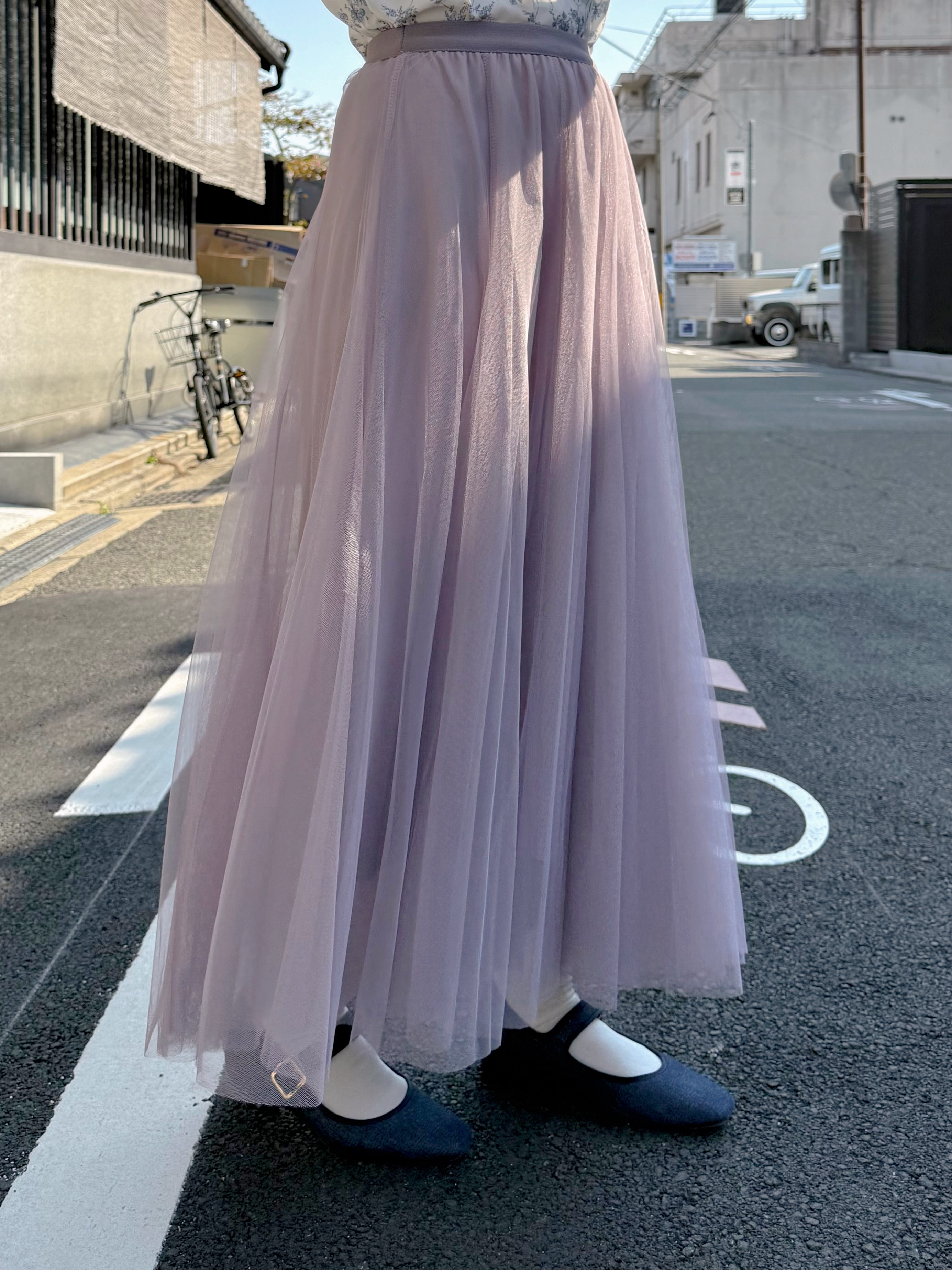 薰衣草紫色紗紗長款半身裙