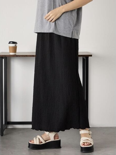 百褶雪紡直長半身裙