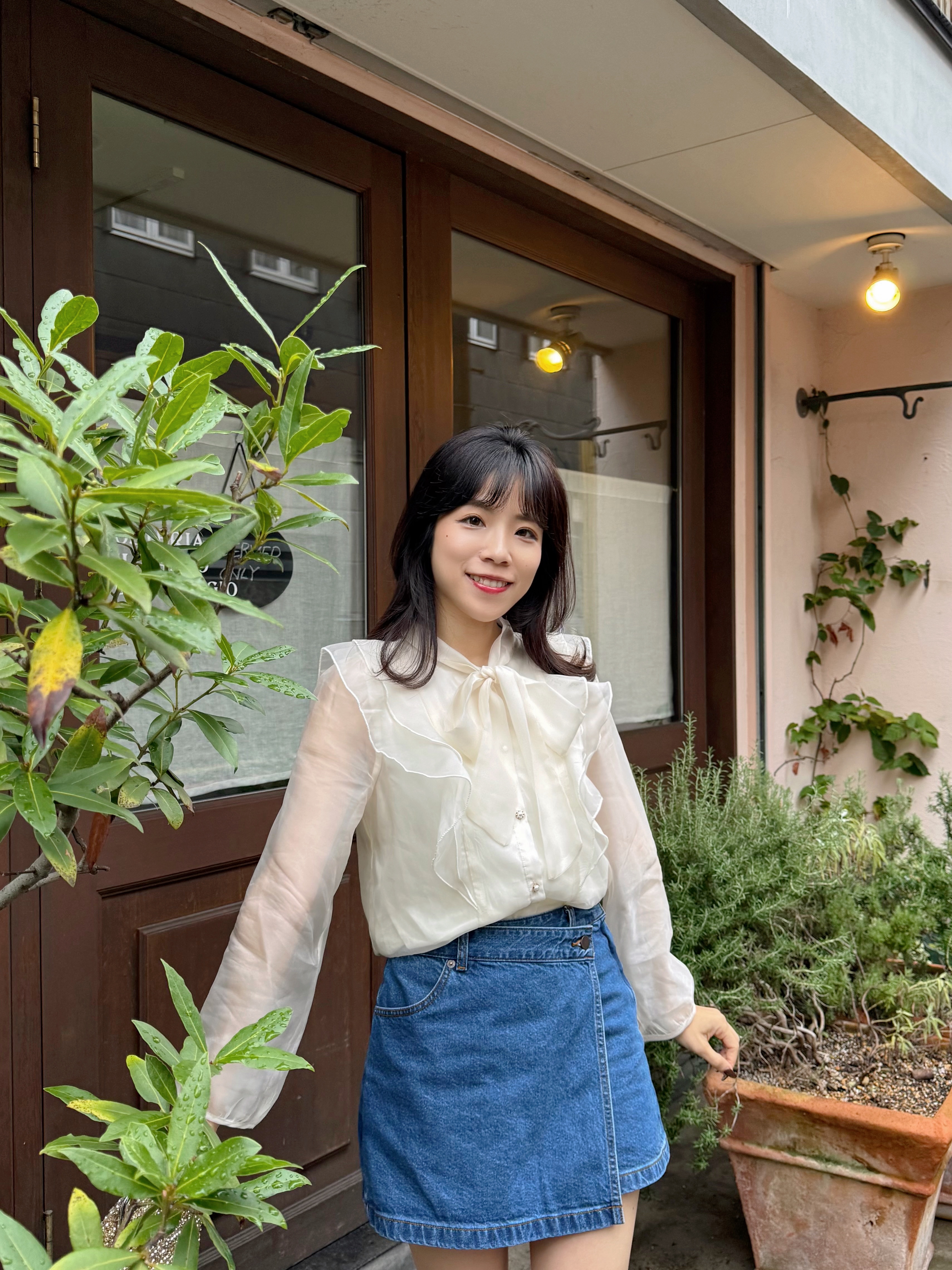 蝴蝶結光澤感輕紗雪紡恤衫