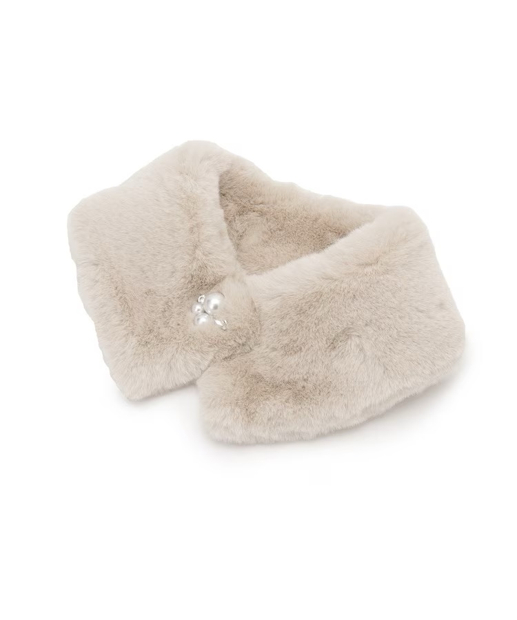 珍珠短款毛毛領頸巾