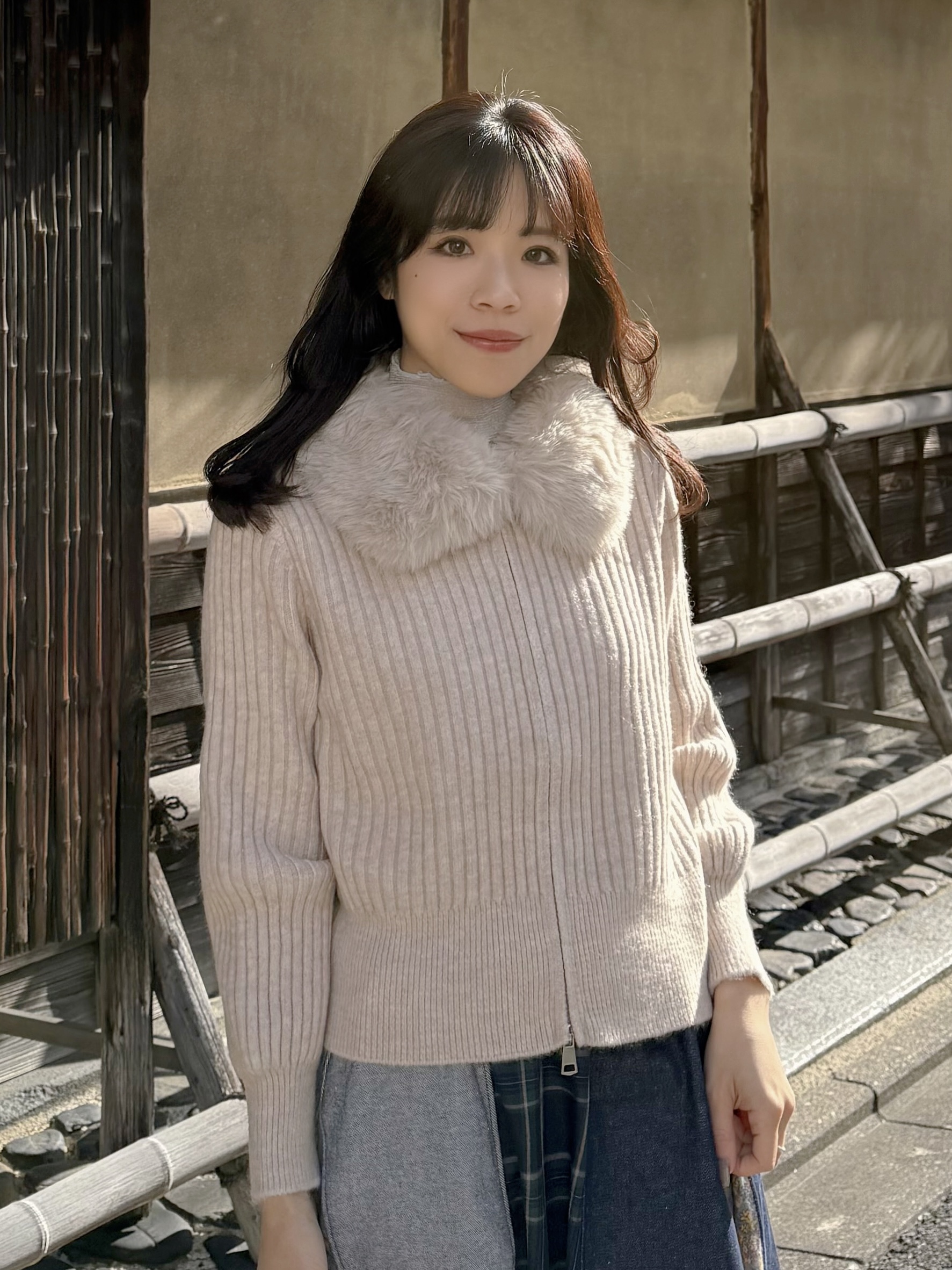 毛毛領拉鍊針織外套