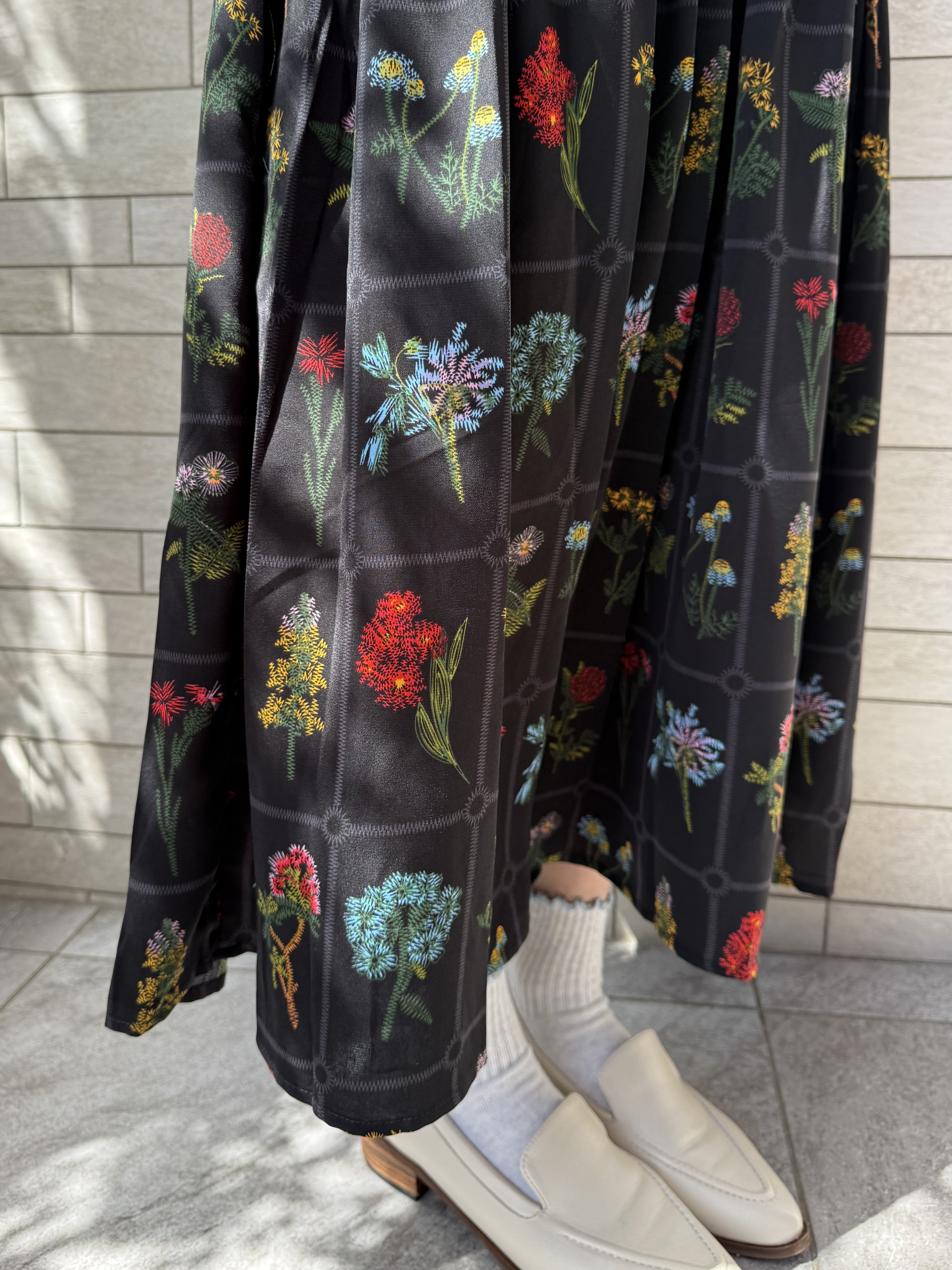 花花圖案雪紡A line半身裙