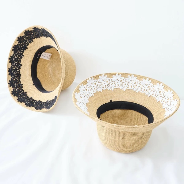 蕾絲車邊可摺草帽