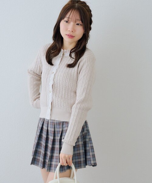 3色•蕾絲企領麻花針織外套