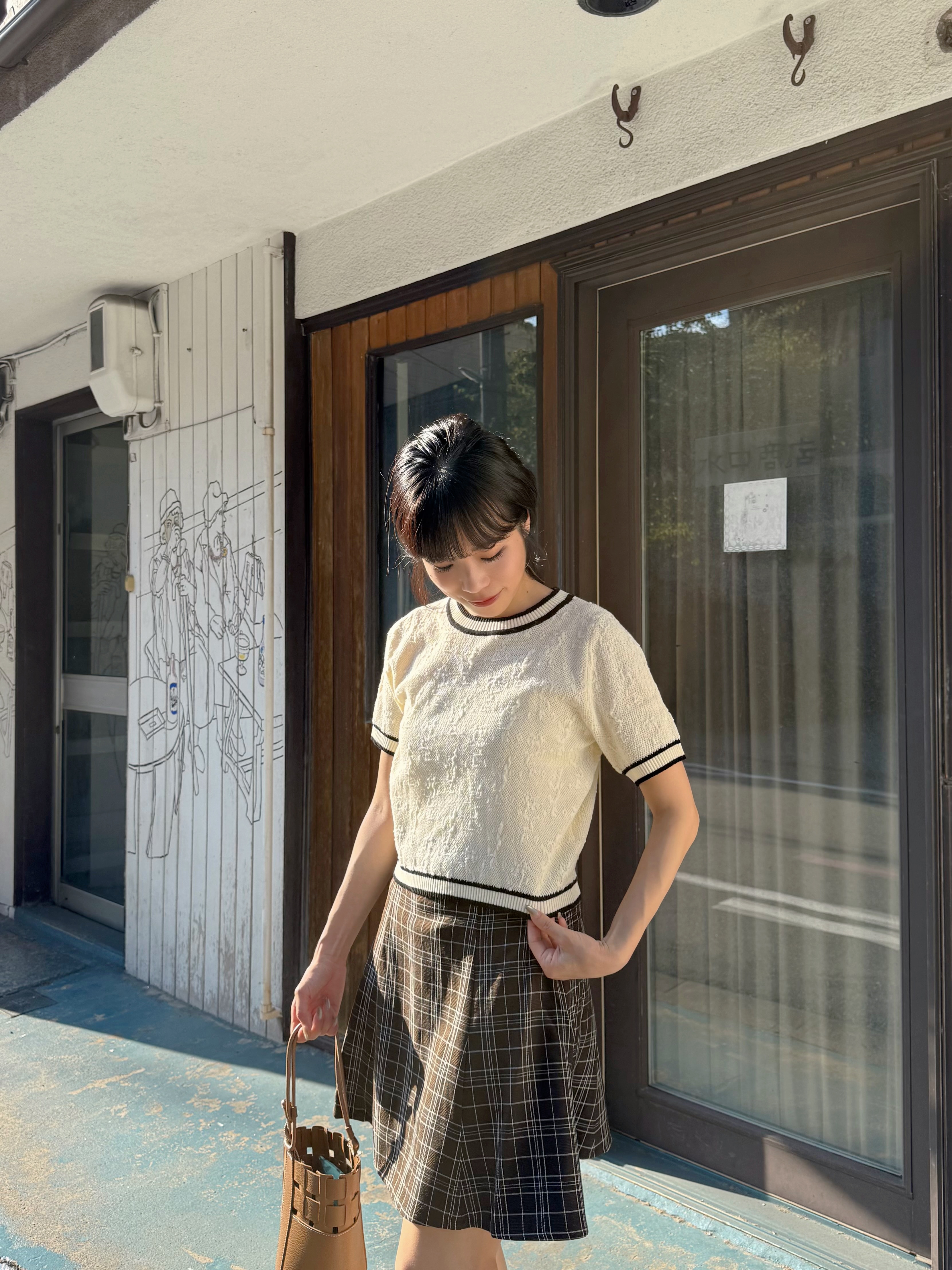 後蝴蝶結短款雪紡半身裙