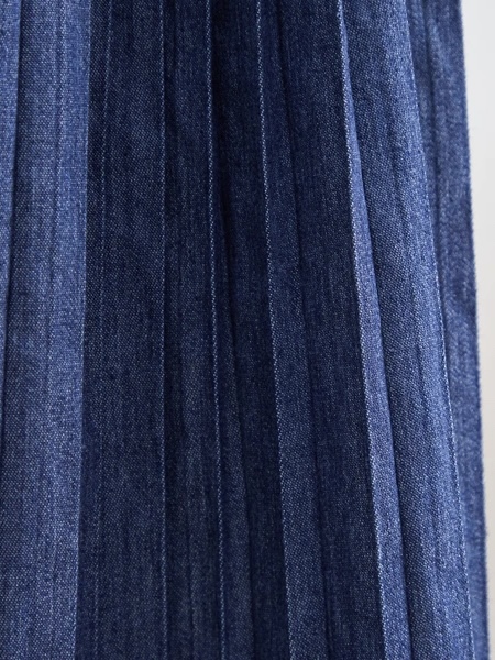 百褶牛仔長款半身裙