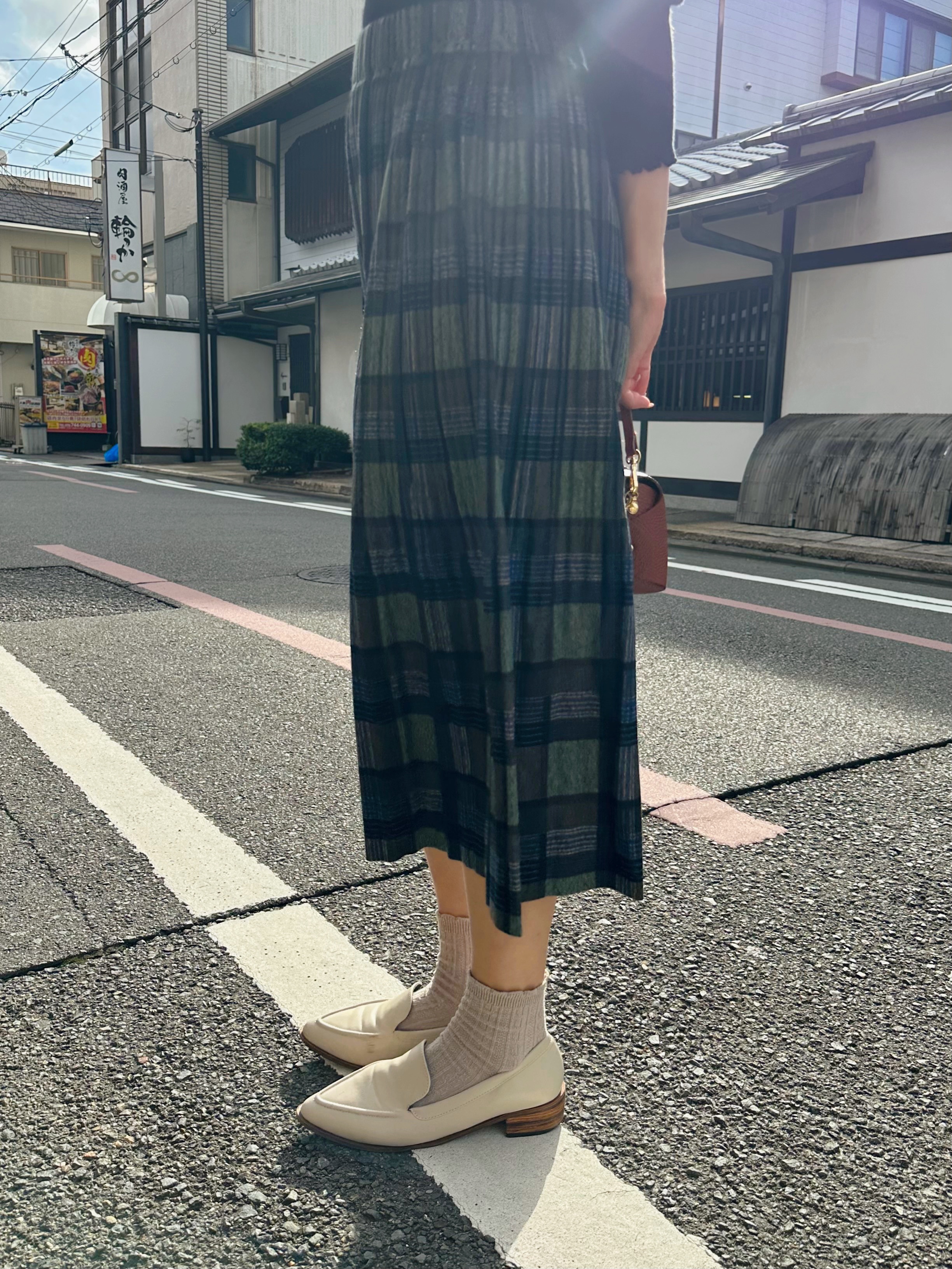 英倫風藍綠格紋薄絨長裙