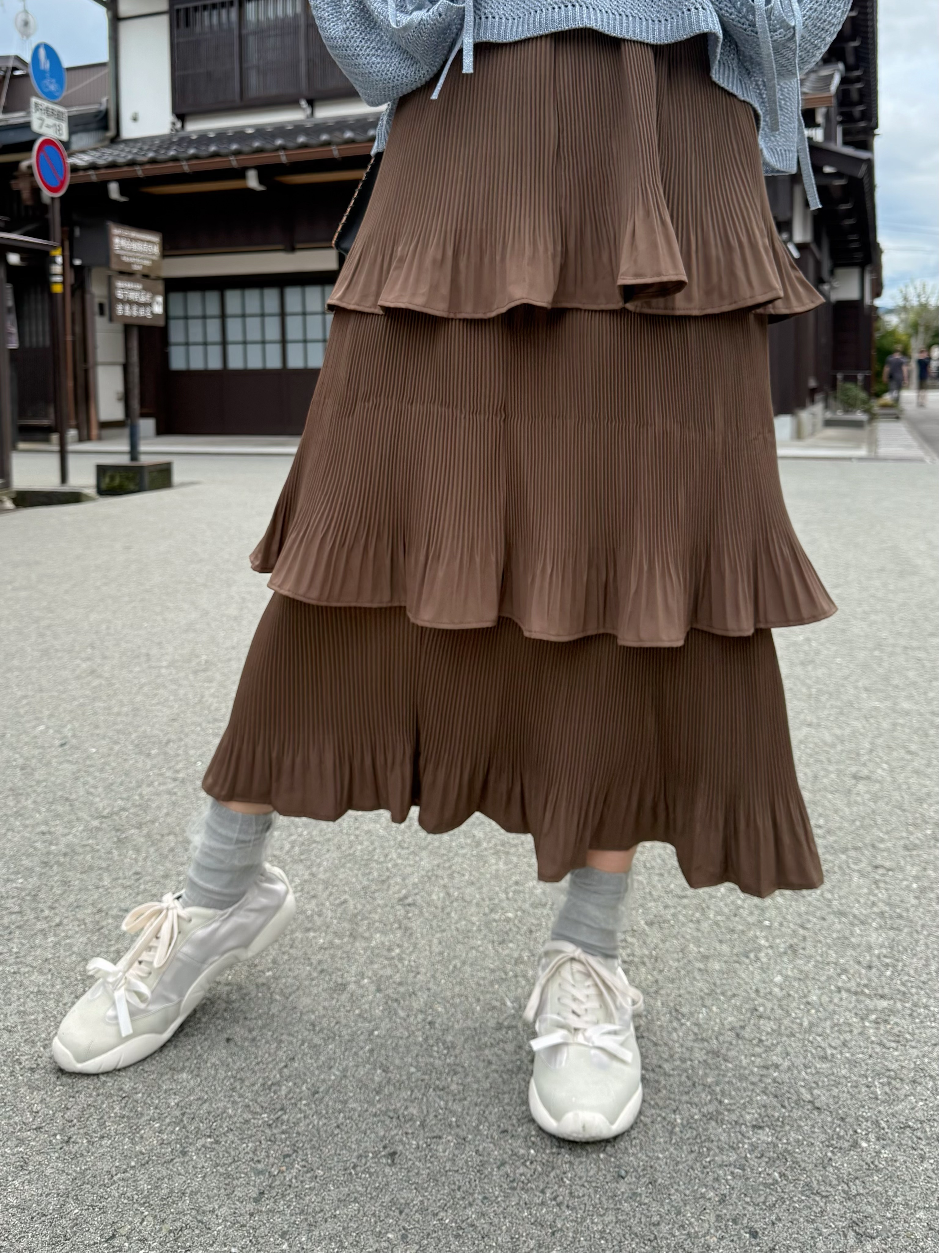 百褶波浪層次半身裙