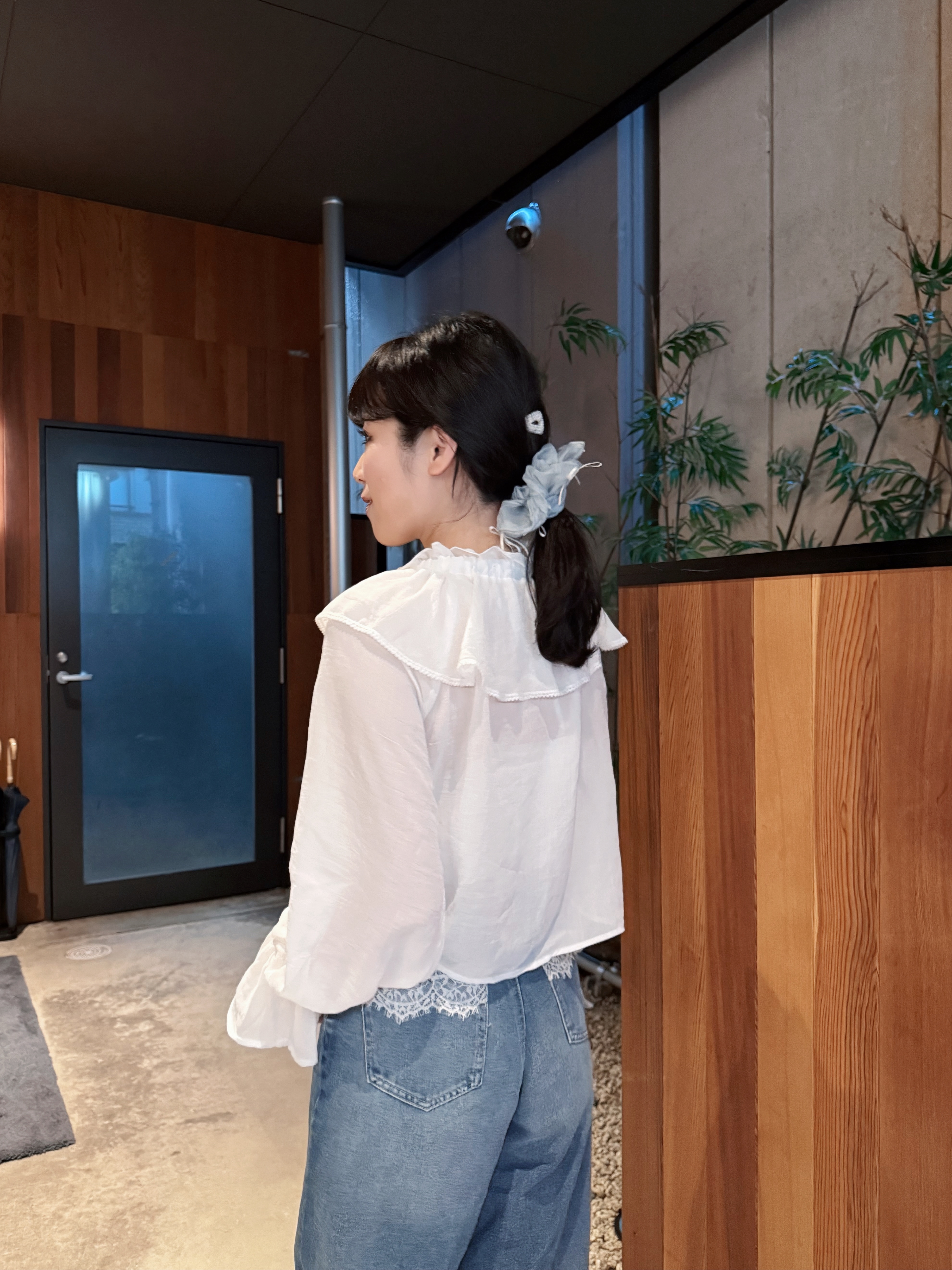 2Way波浪領束袖薄長袖上衣