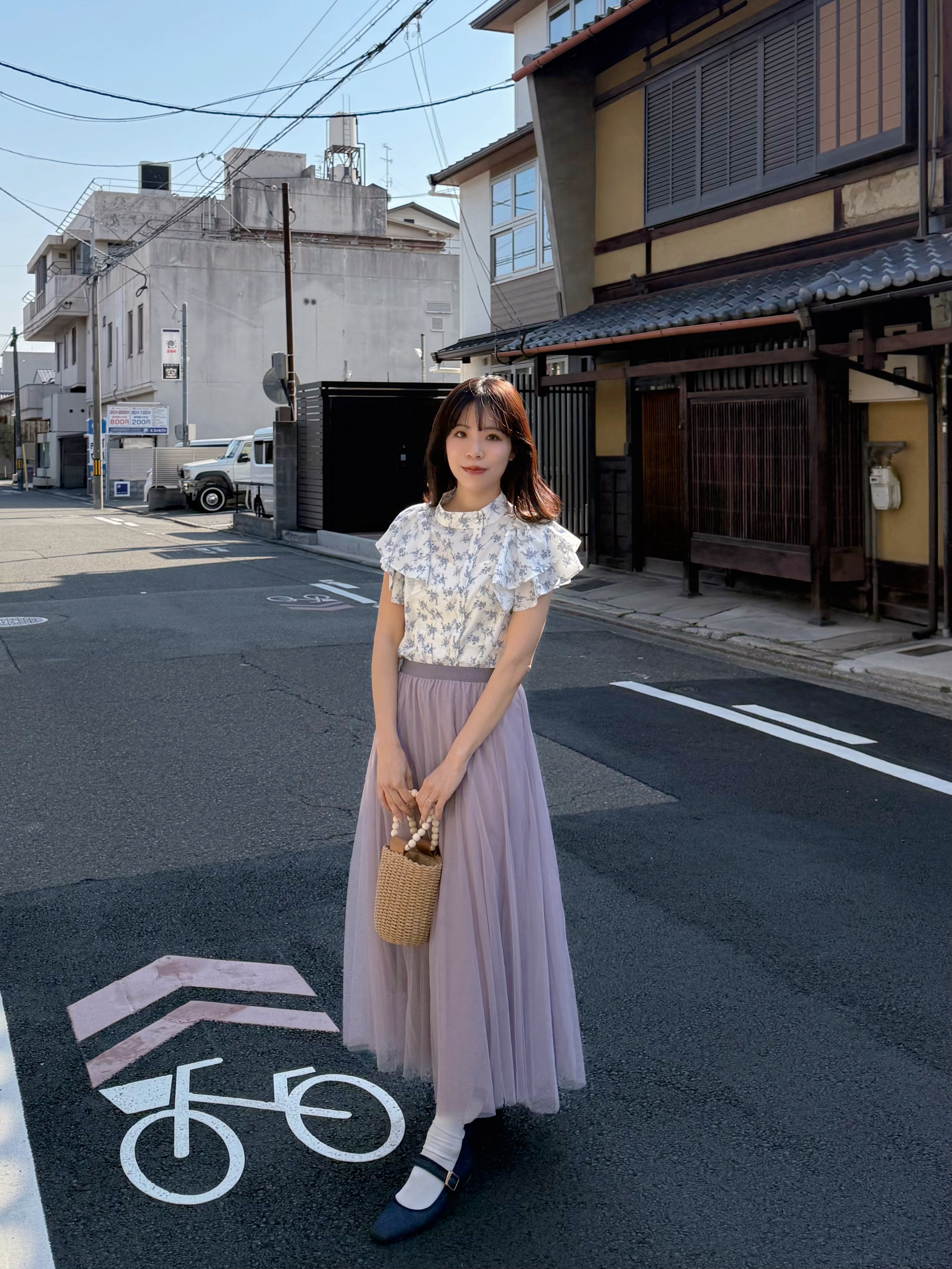 薰衣草紫色紗紗長款半身裙