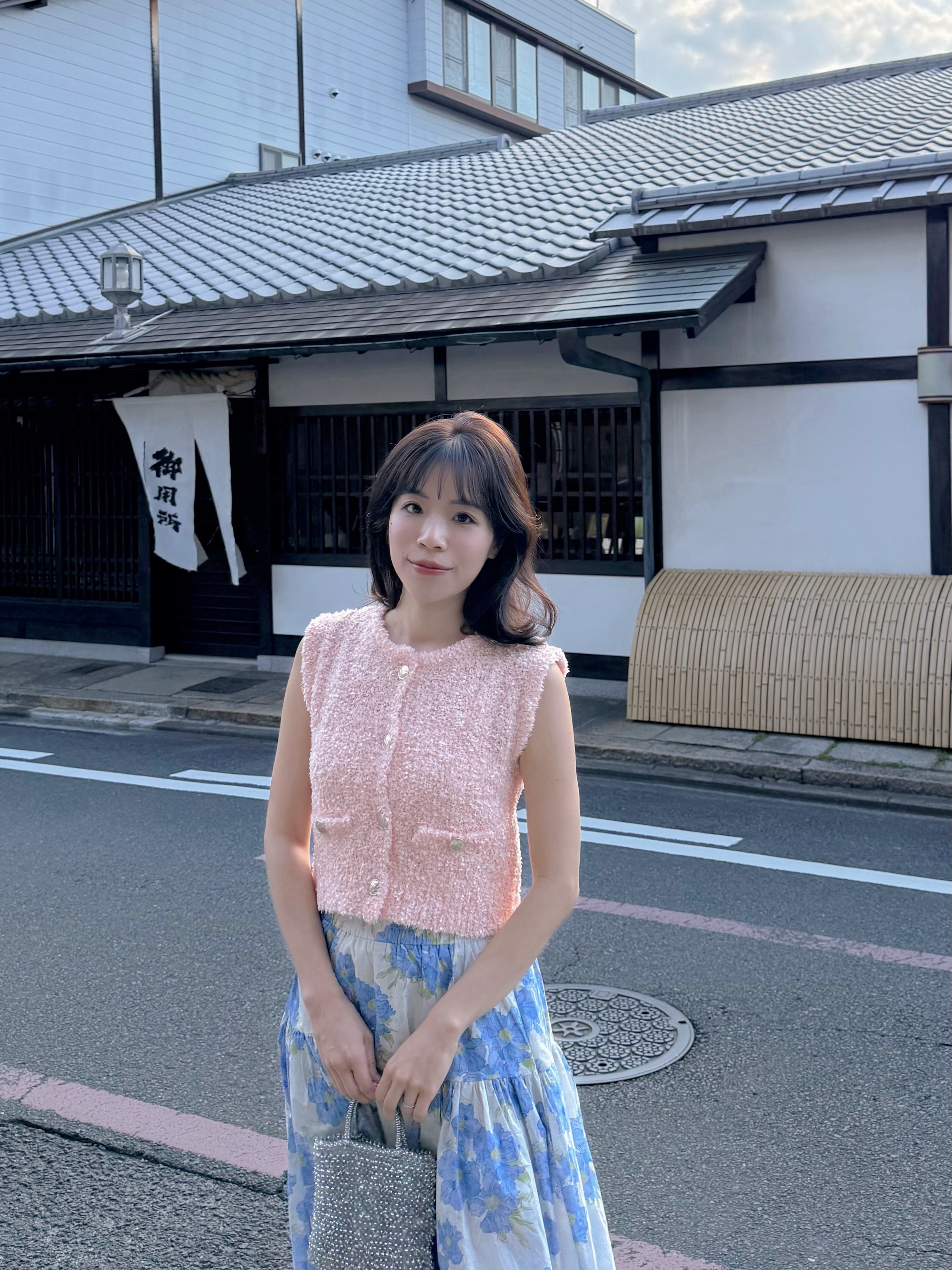 淡粉色銀扣Tweed背心