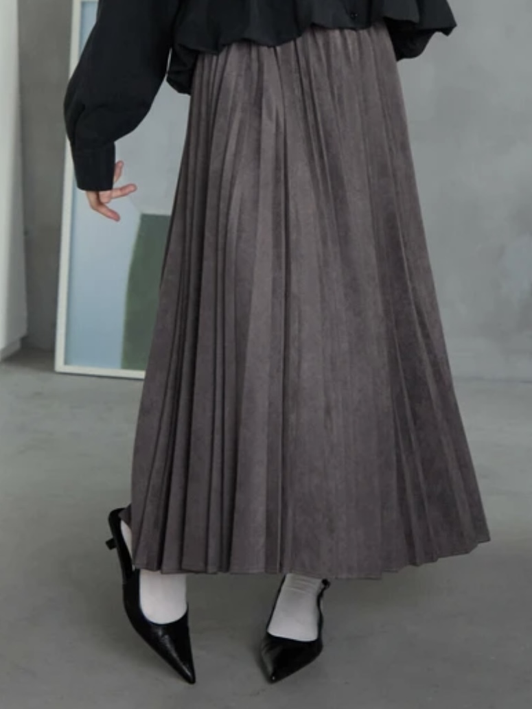 6色•84cm長•磨毛百褶淨色長款半身裙