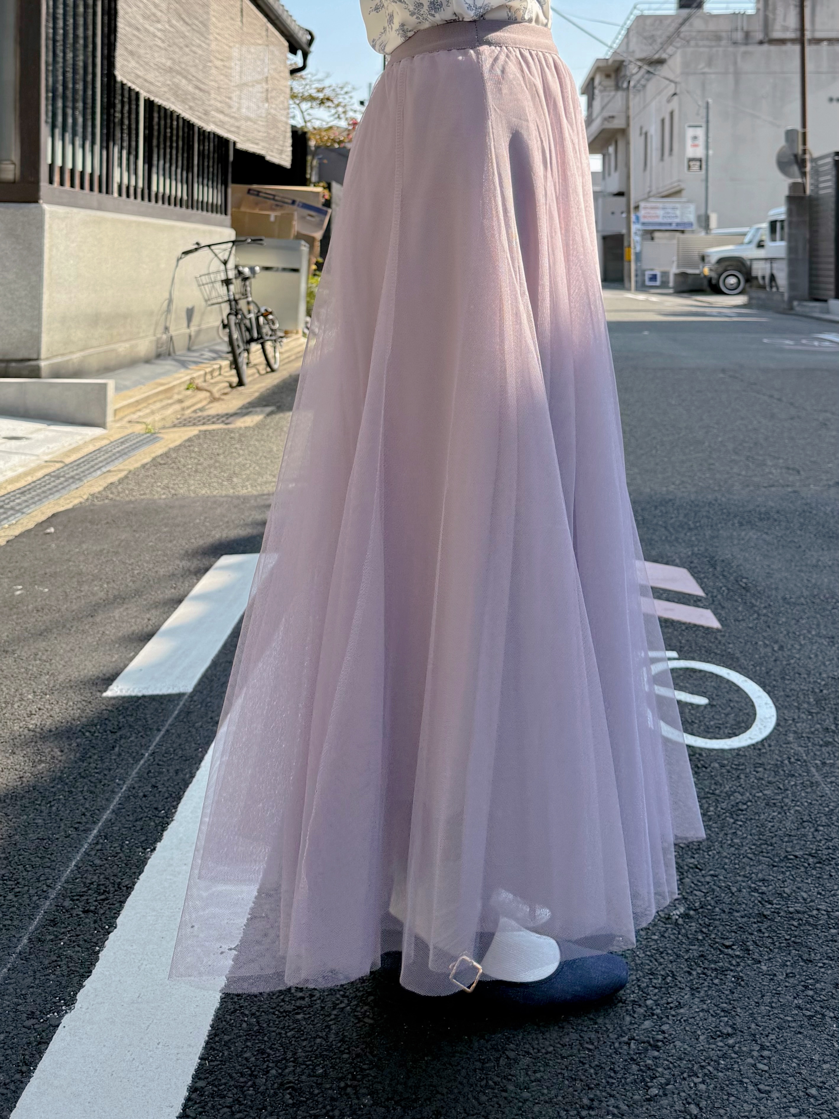 薰衣草紫色紗紗長款半身裙