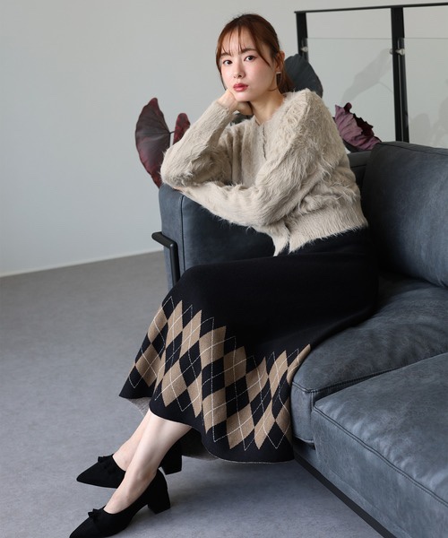 菱格紋針織A字型半臭裙