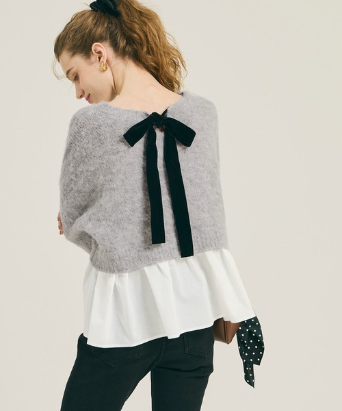 絲絨蝴蝶結傘擺冷衫