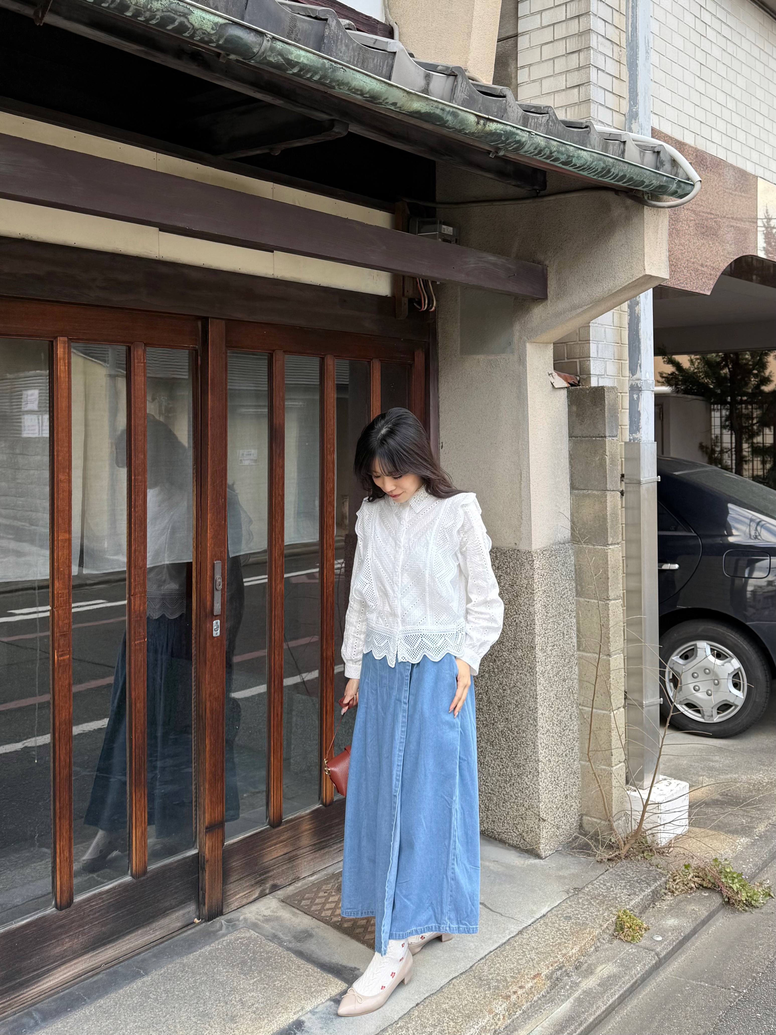 鏤空刺繡純綿恤衫