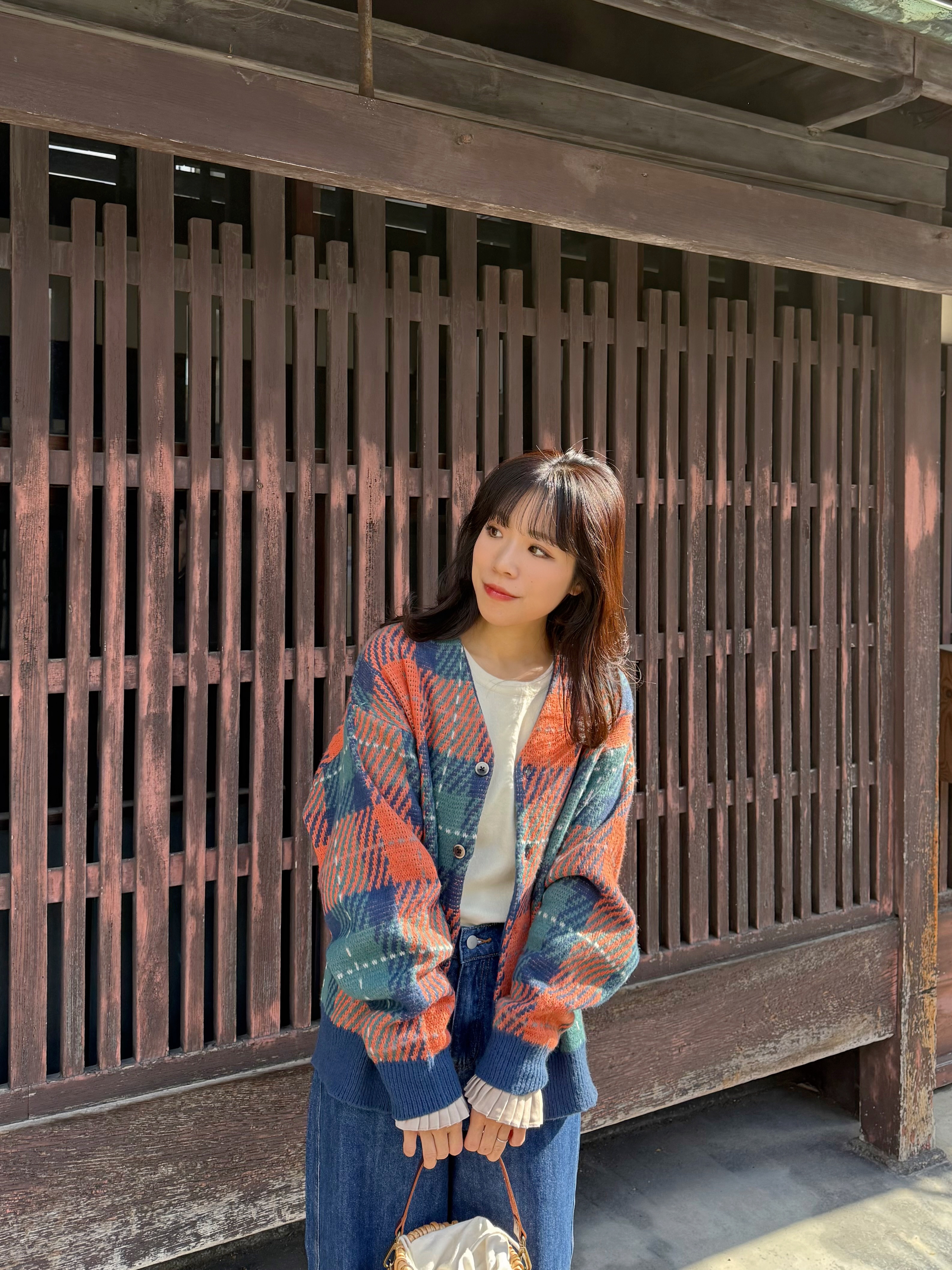 4色•Polo拼色大格紋針織外套