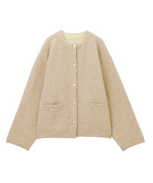 拼色金扣中長款針織外套