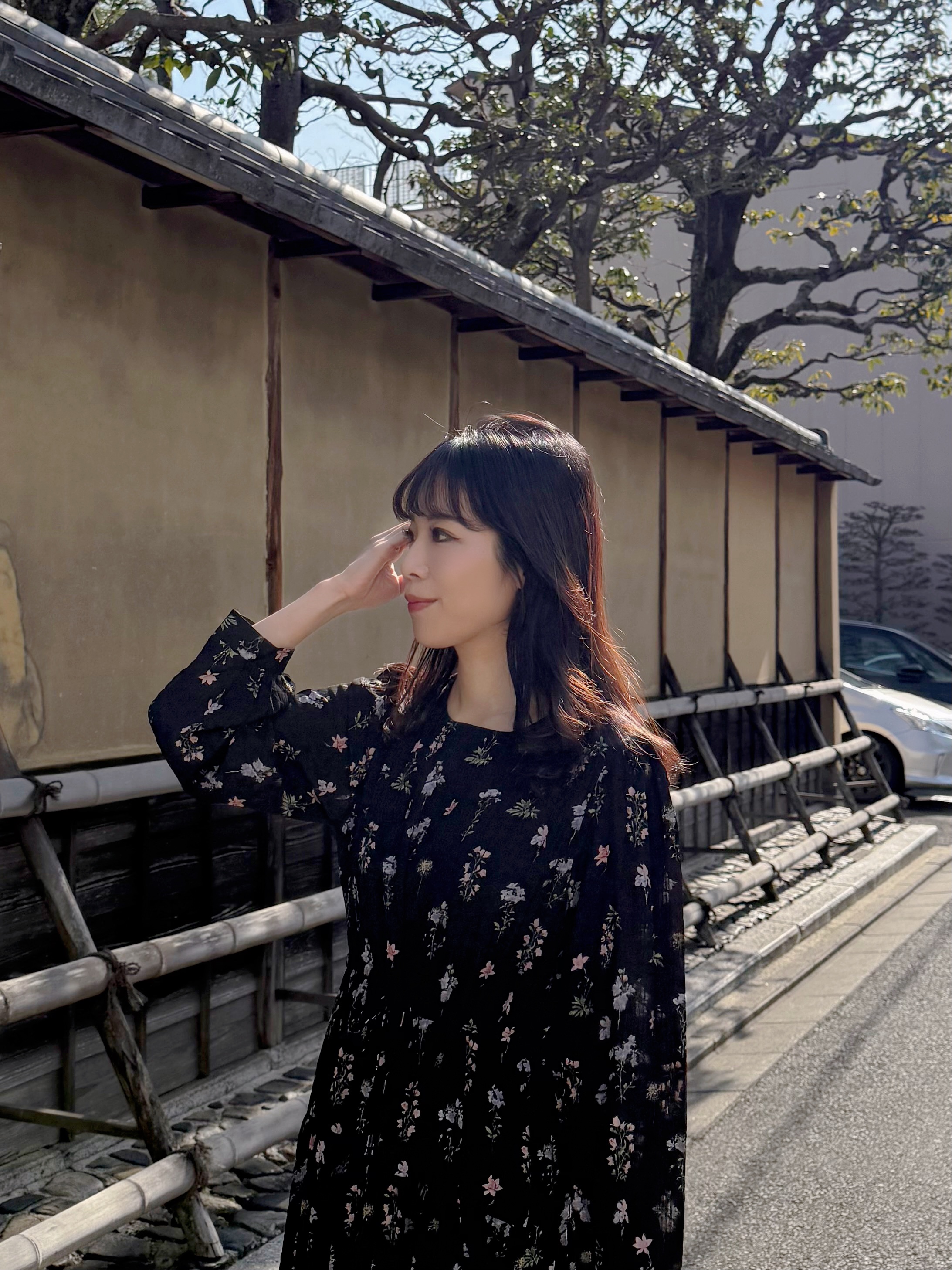 印花圖案索繩腰帶雪紡連身裙